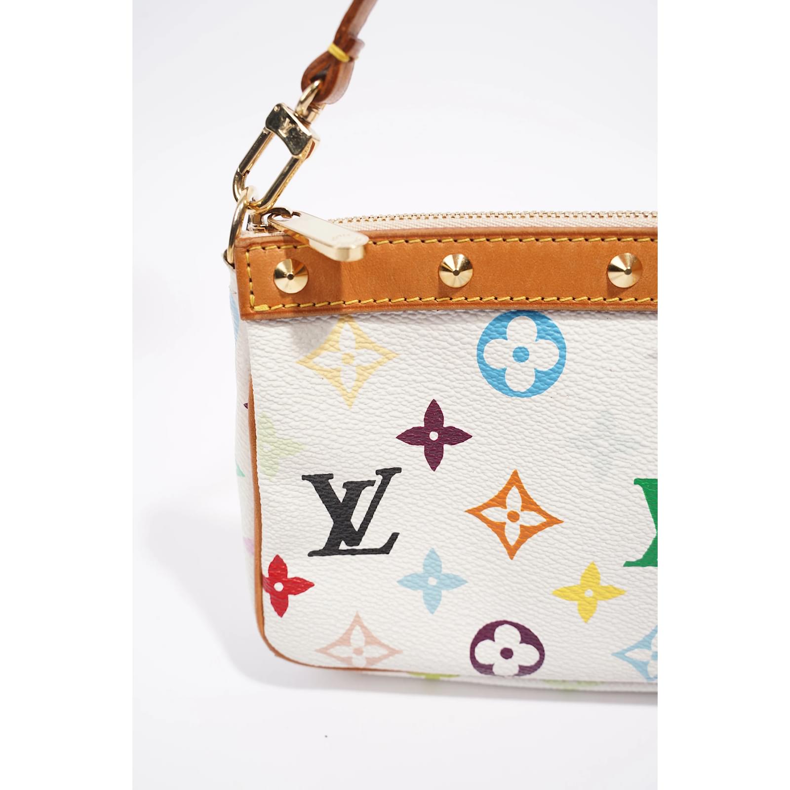 Louis Vuitton Takashi Murakami Multi Color Monogram White Pochette  Authentic Bag