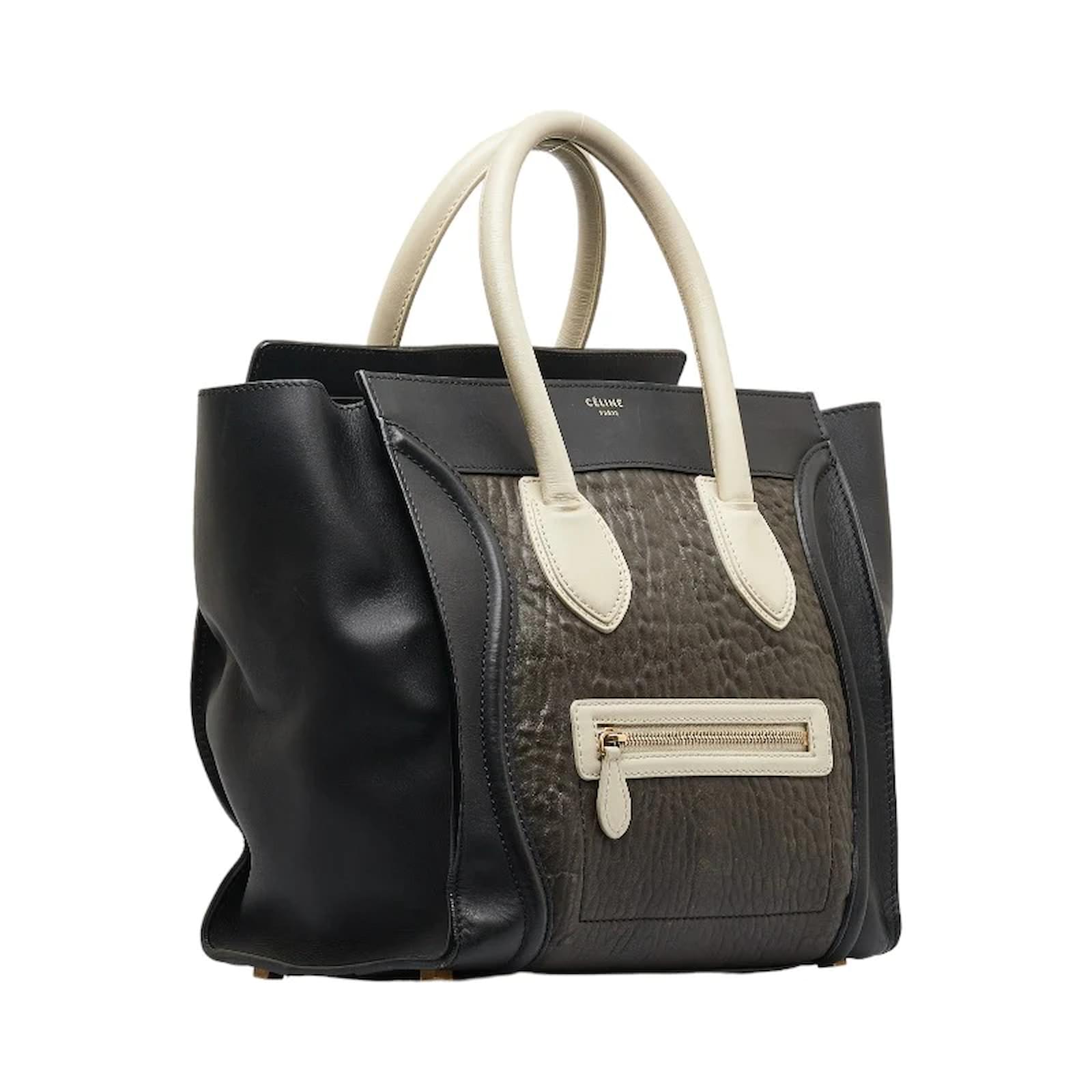 Celine Micro Luggage Tote Bag in Black Pebbled Leather