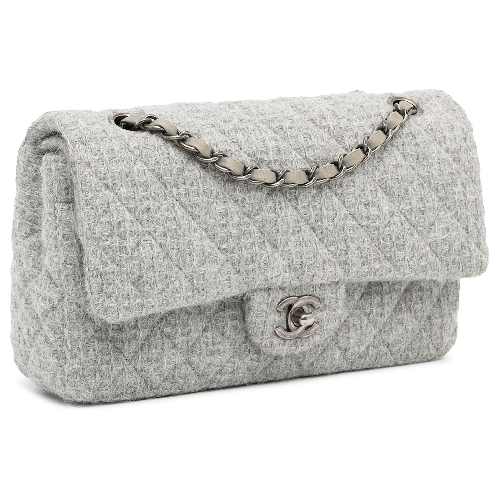 Chanel Gray Medium Classic Tweed Double Flap Grey Cloth ref.1006965 - Joli  Closet