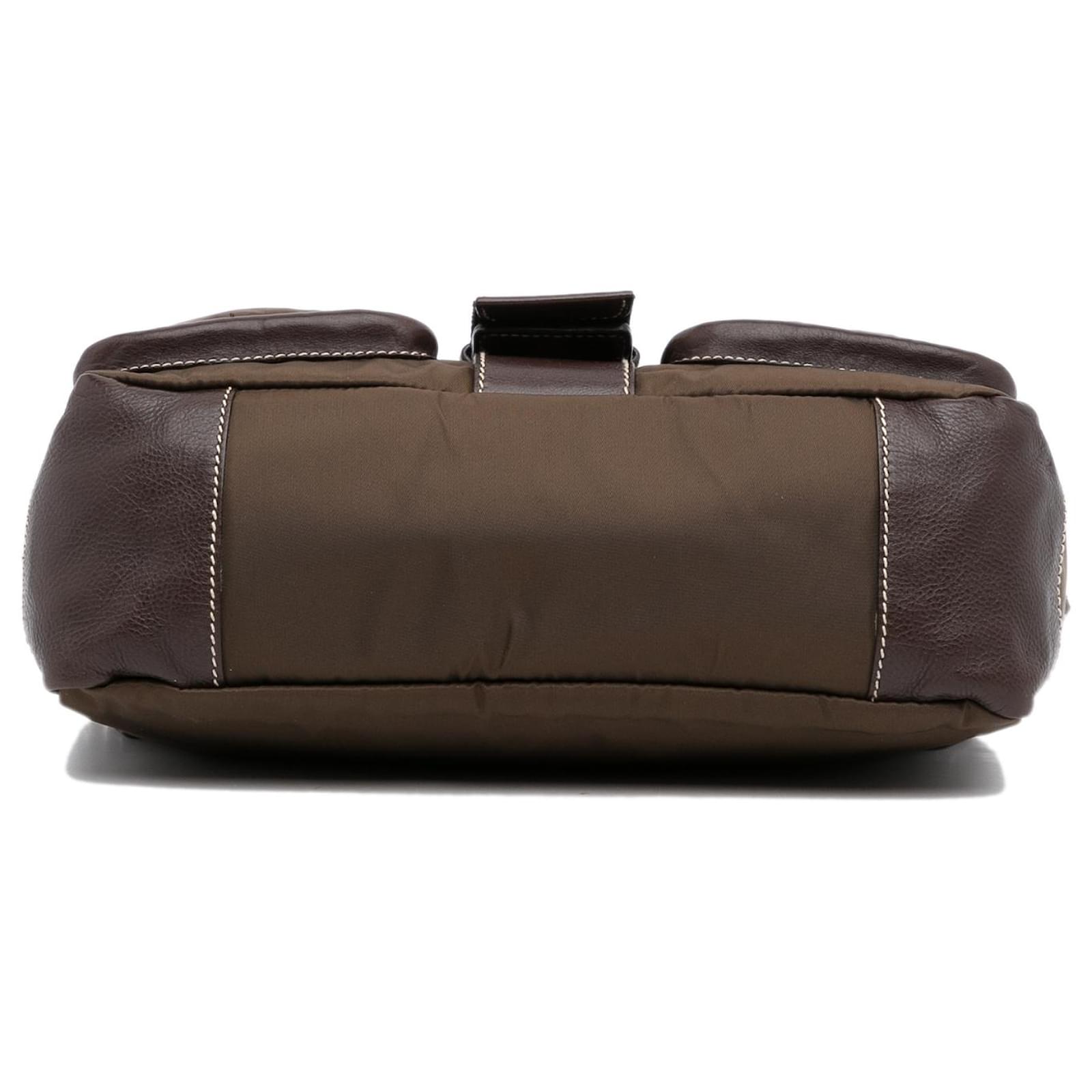 Prada Brown Tessuto Buckle Shoulder Bag Dark brown Nylon