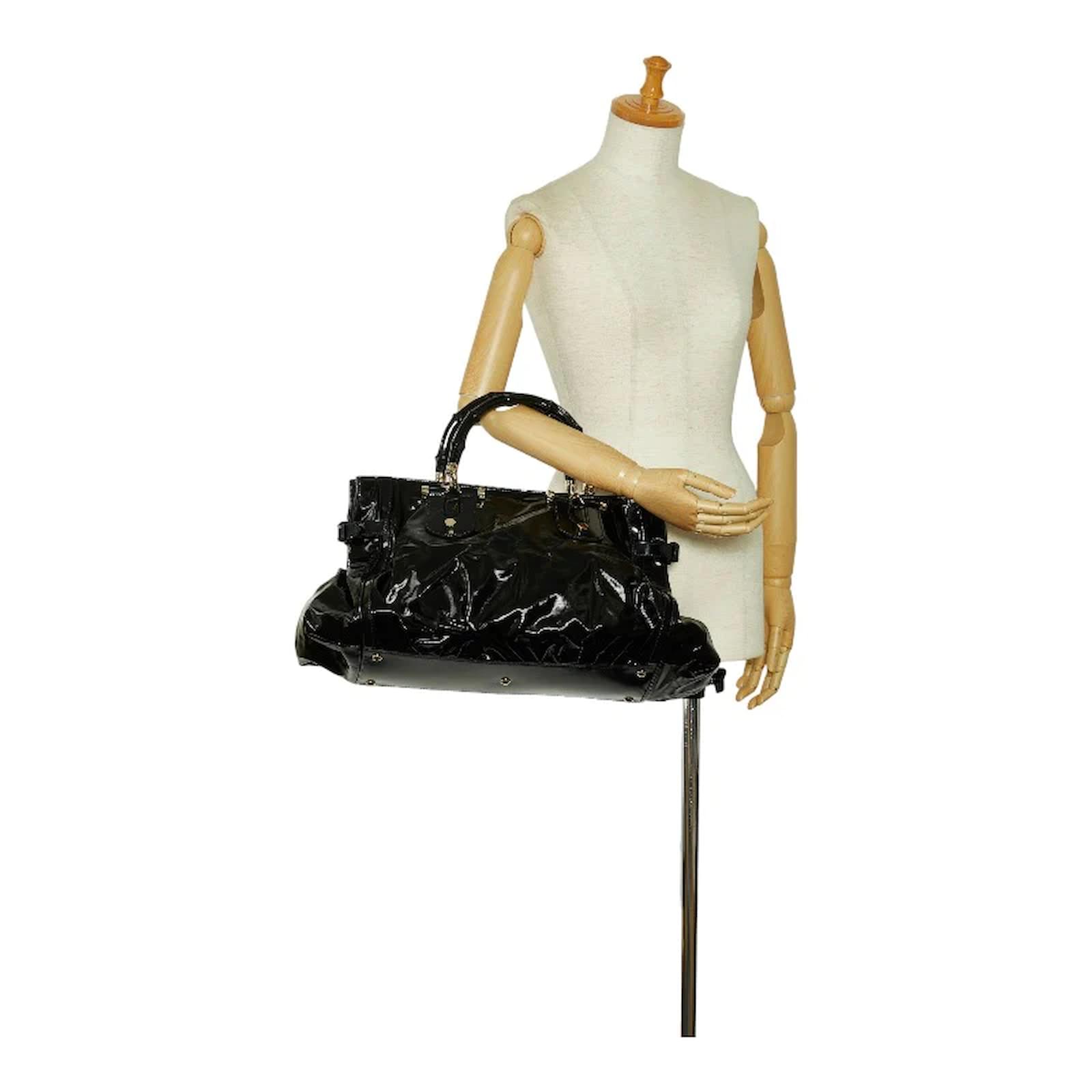 Gucci Patent Leather Bamboo Pop Handbag 189872 Black ref