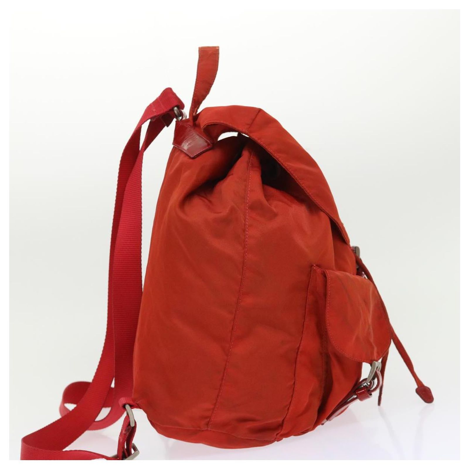 PRADA Backpack Nylon Red Silver Auth 154157 Prada Red Nylon Backpack ref.2342546 - Joli Closet main image 3
