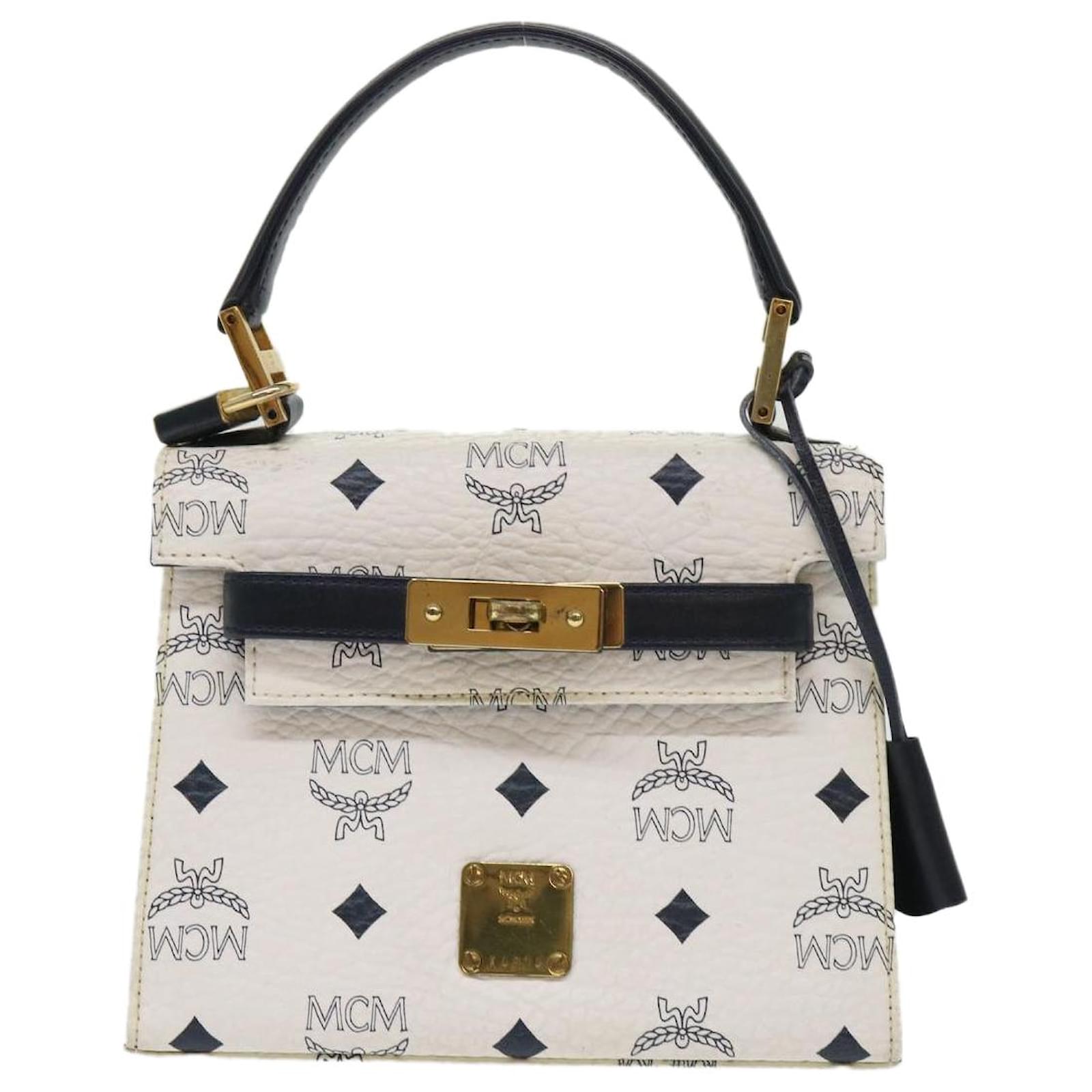 MCM Vicetos Logogram Hand Bag PVC Leather 2way White Auth 48465