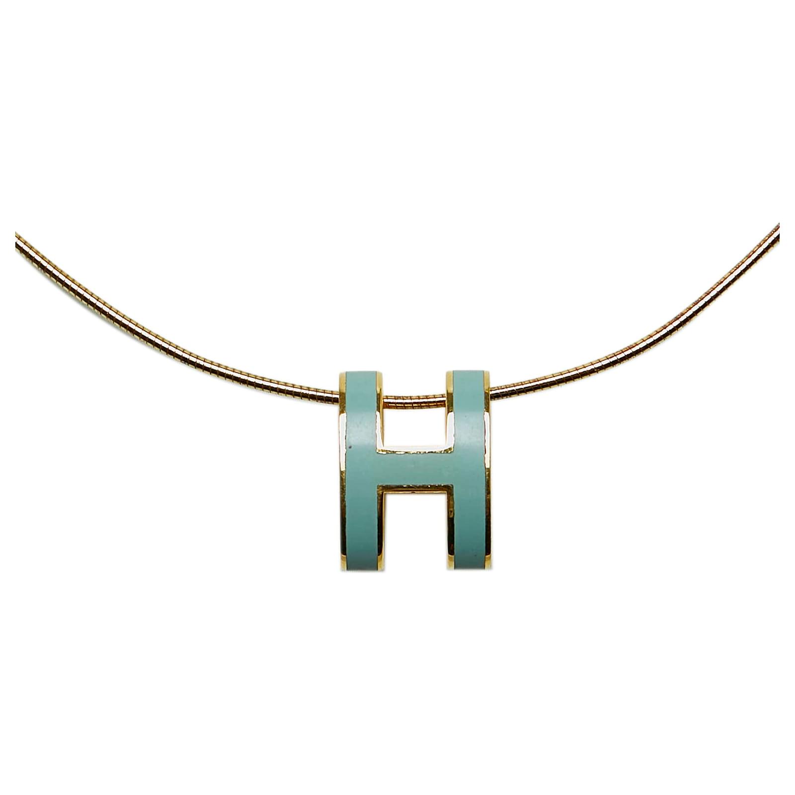 HERMES Cage Ash Cube Necklace Accessories Blue silver