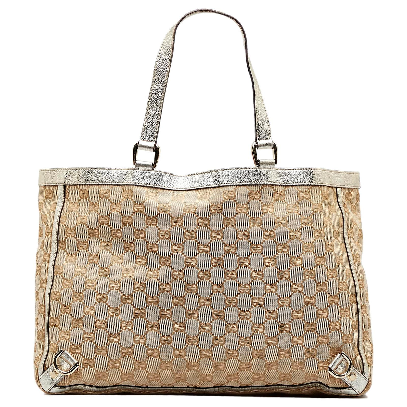 Gucci Beige/Brown GG monogram Canvas and Leather Abbey Tote bag with zip