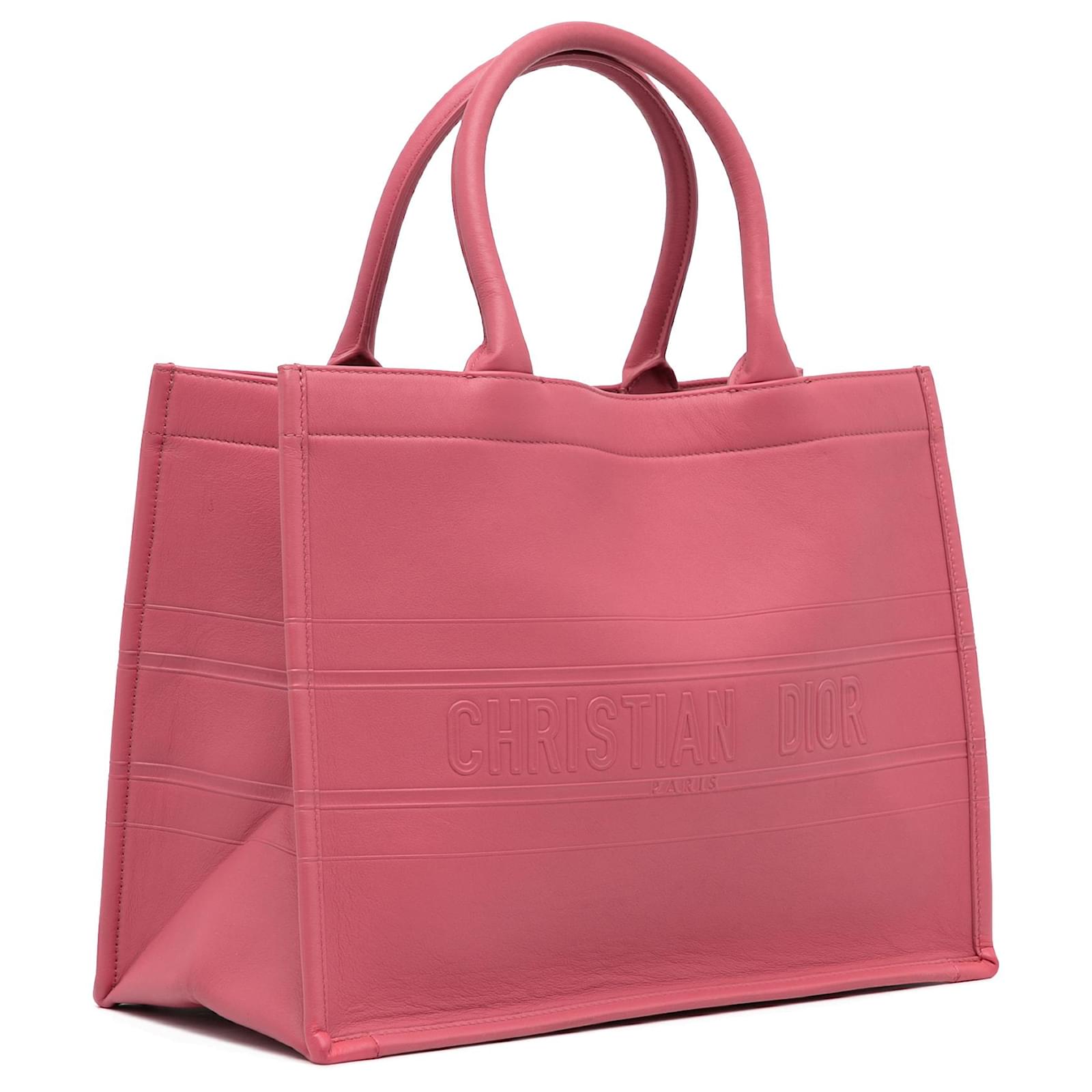 Dior Pink Medium Embossed Book Tote Leather Pony-style calfskin