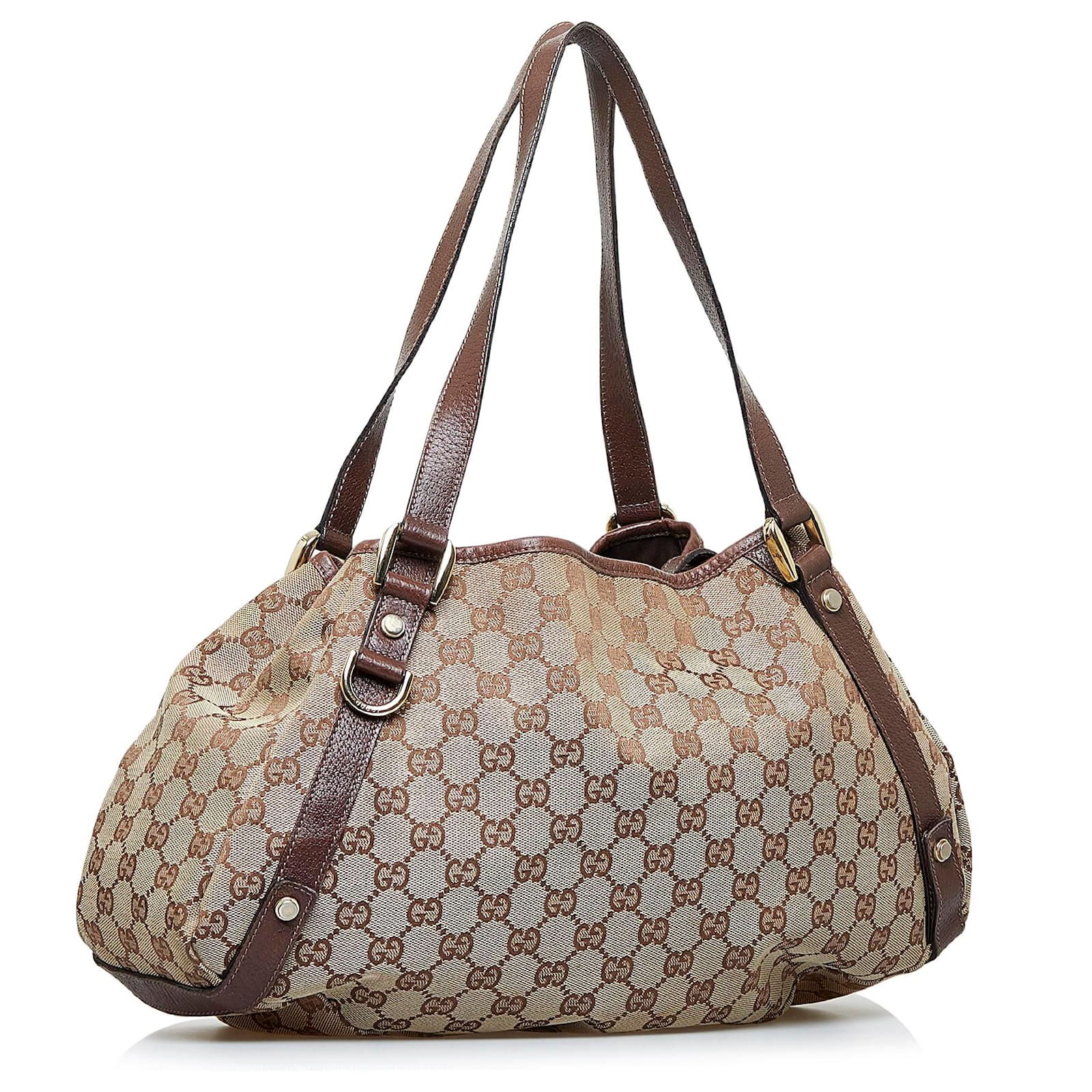 Gucci Brown GG Canvas Abbey D-Ring Shoulder Bag Beige Leather