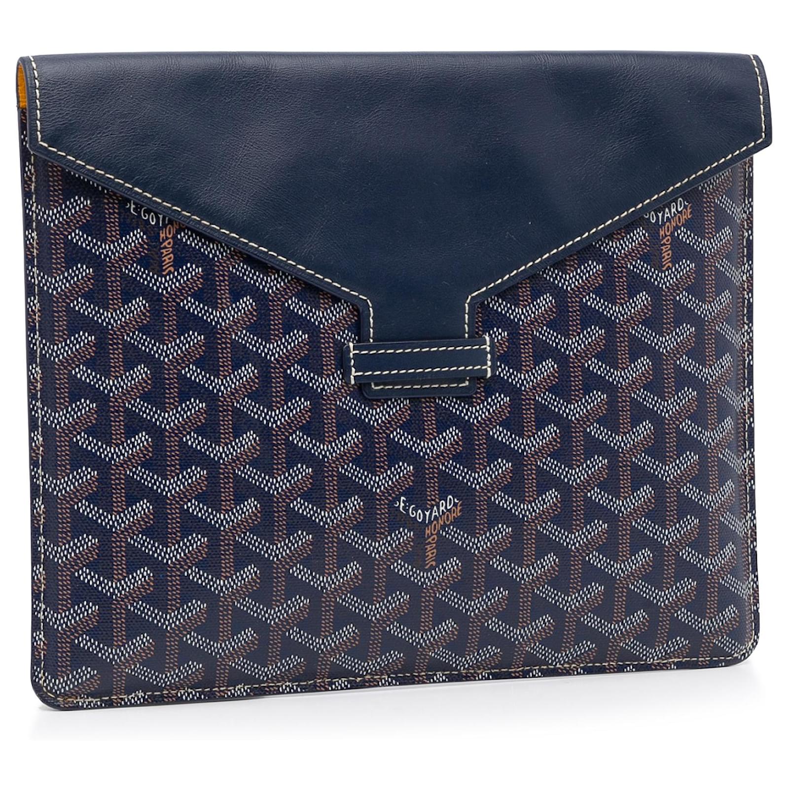 Goyard Blue Commando Envelope Clutch Brown Dark blue Leather Cloth Pony style calfskin Cloth ref.977355 Joli Closet