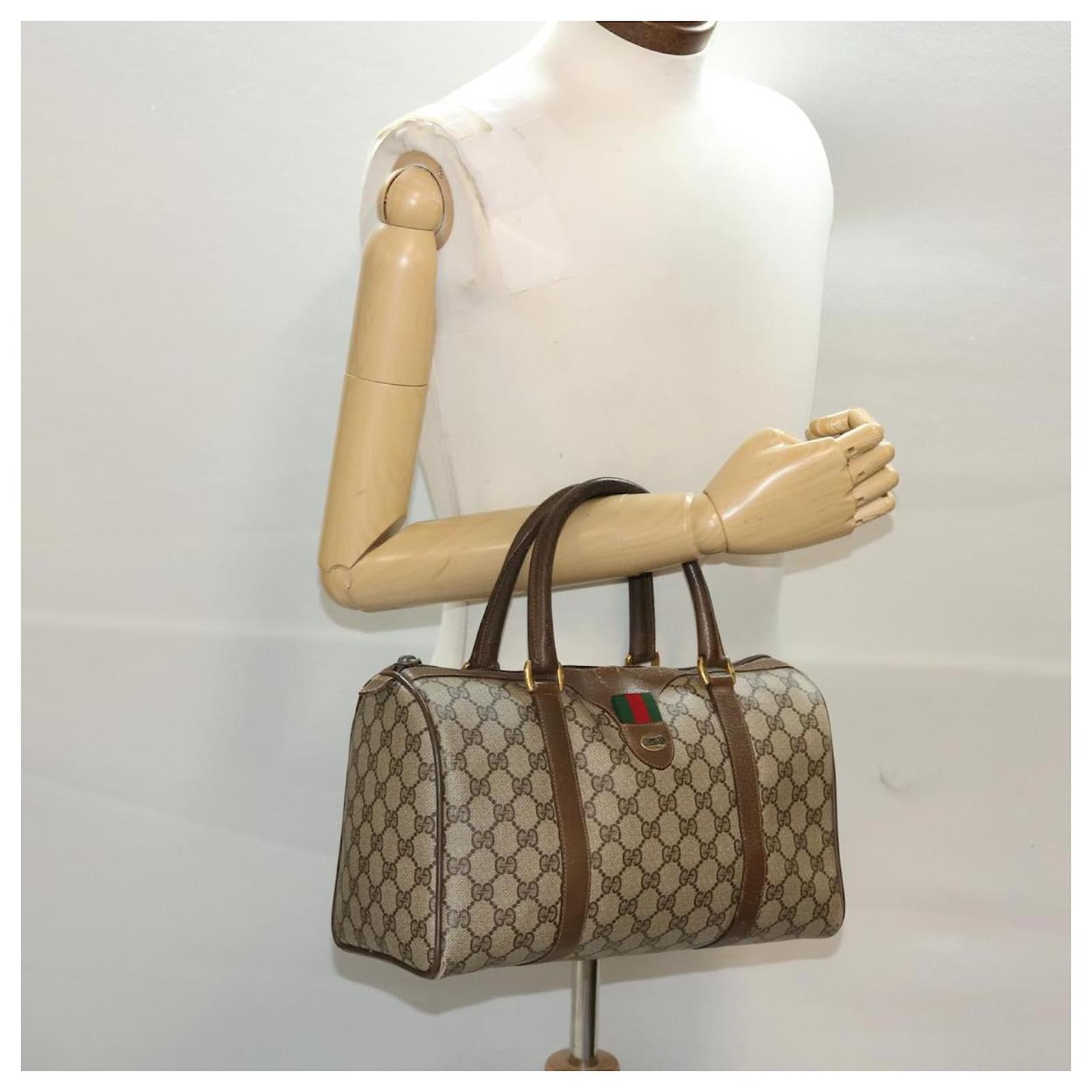 GUCCI ボディーバックGGキャンバス レザー シェリーライン 茶色 GUCCI GG Canvas Web Sherry Line Boston Bag Beige Red 98.02