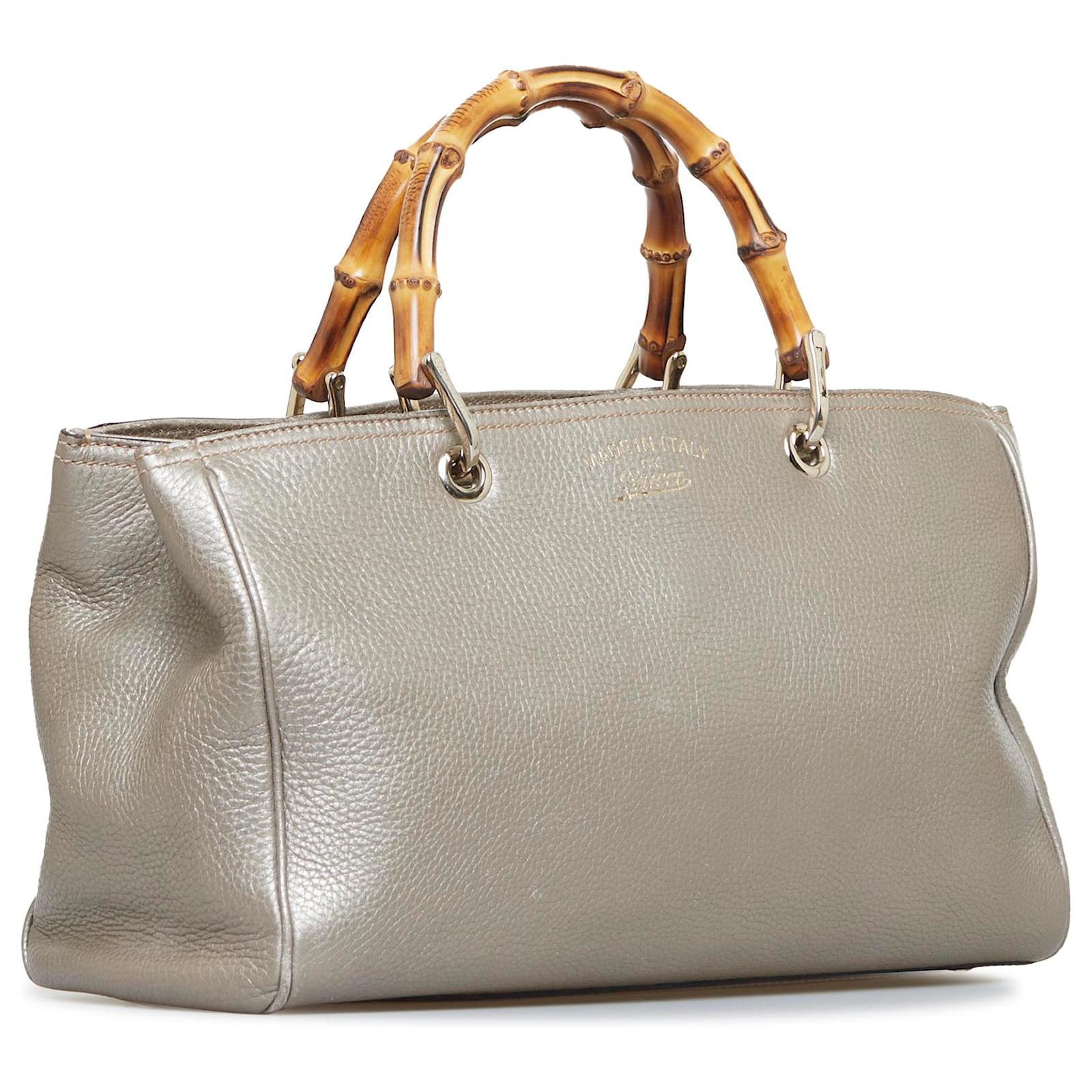 Gucci Silver Bamboo Shopper Leather Satchel Silvery Pony-style calfskin  ref.343461 - Joli Closet