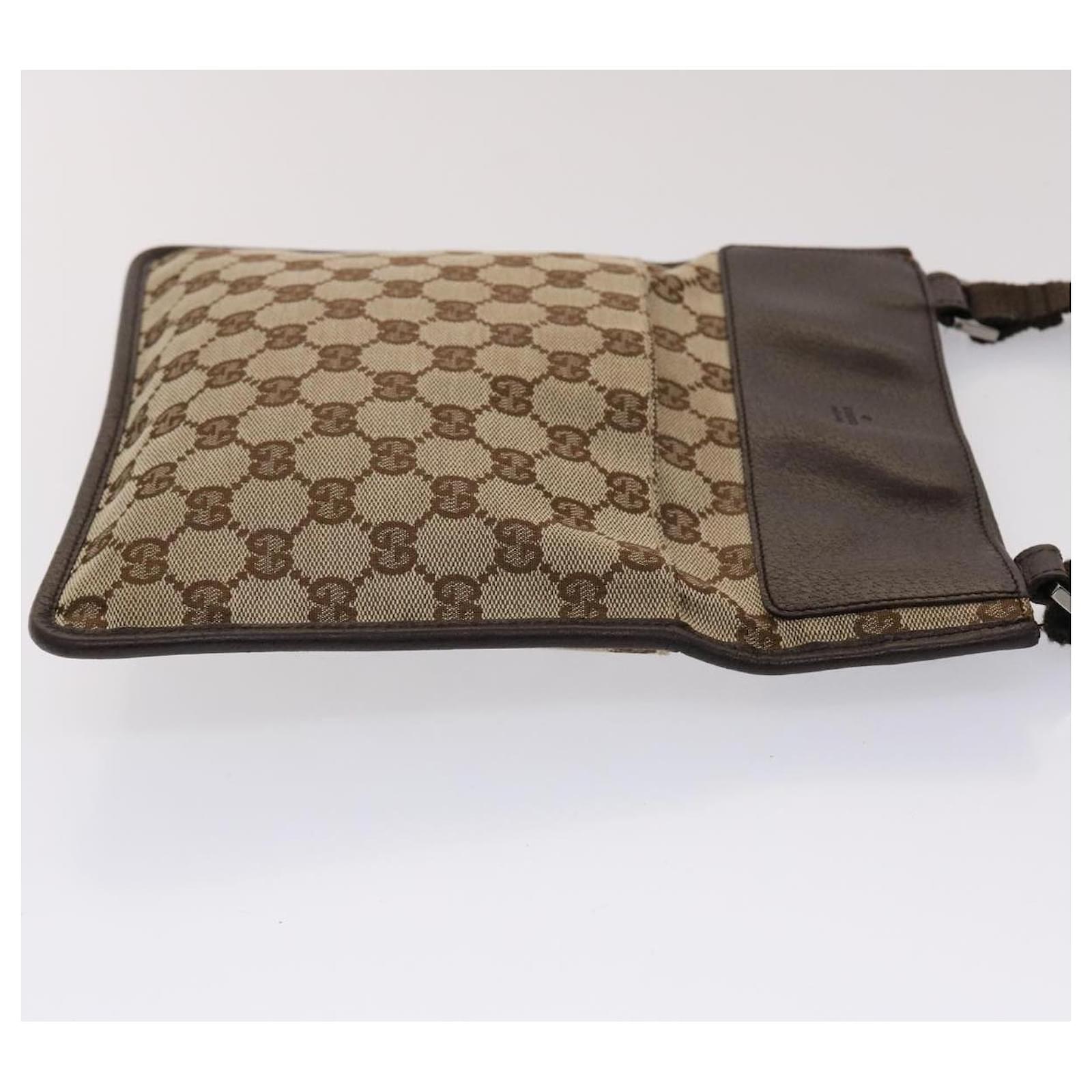 GUCCI GG Canvas Shoulder Bag Beige Dark Brown 27639 Auth ki3103