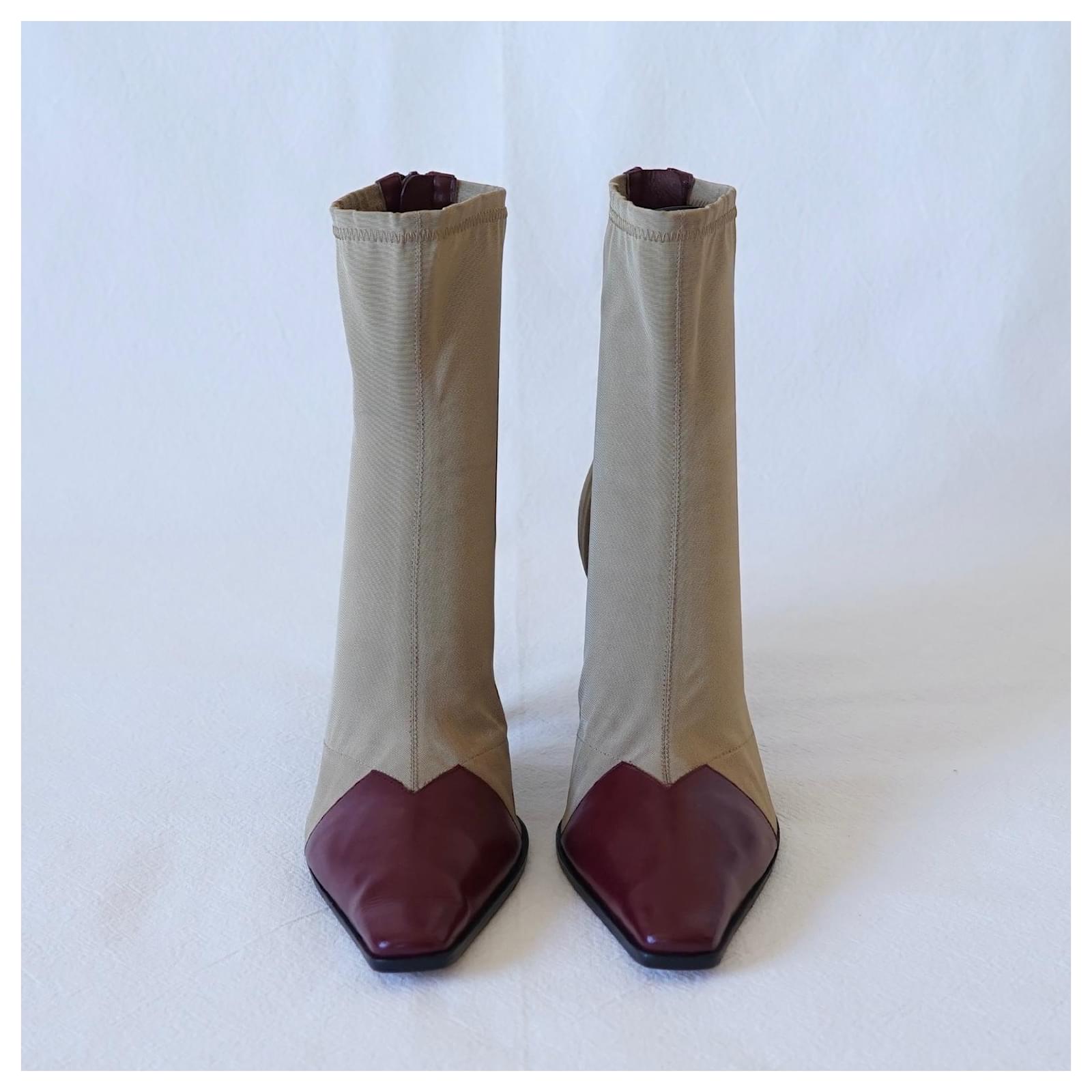 Céline Madame Boots Beige Dark red Synthetic Joli Closet