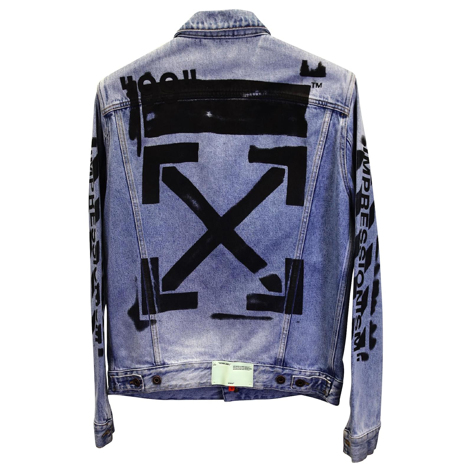 Off-White Grey Denim Cut Out Patch Detail Button Front Impressionism Jacket  S Off-White | TLC