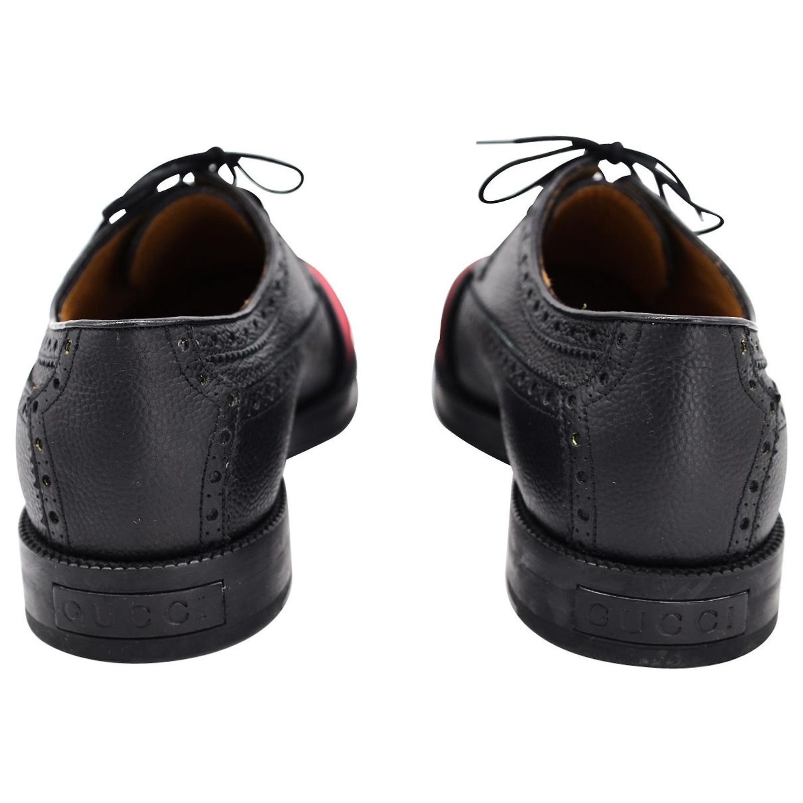 Gucci Dionysus Buckle Web Accent Brogues in Black Calfskin Leather 