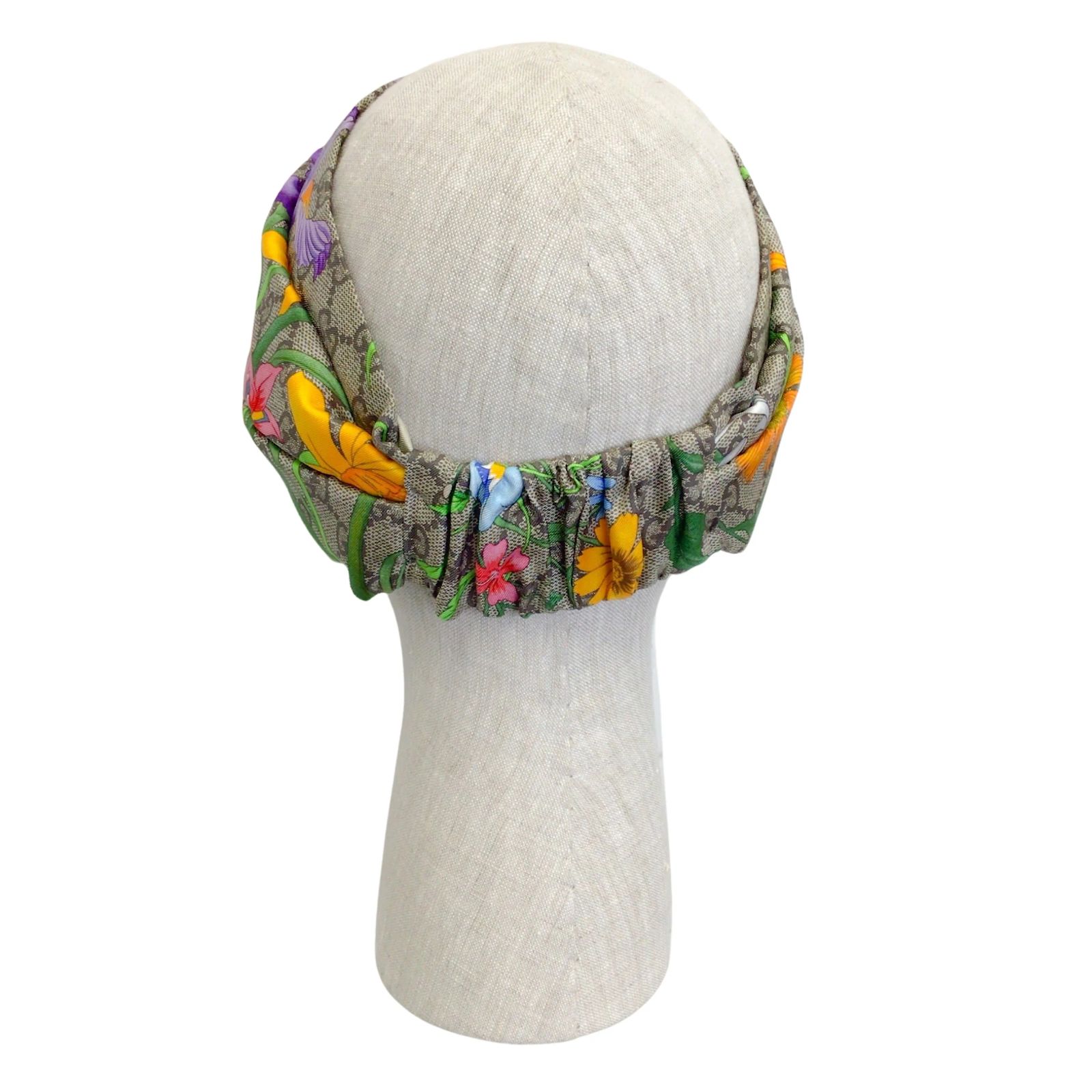 Gucci Beige Multi GG Monogram Flora Print Silk Headband 