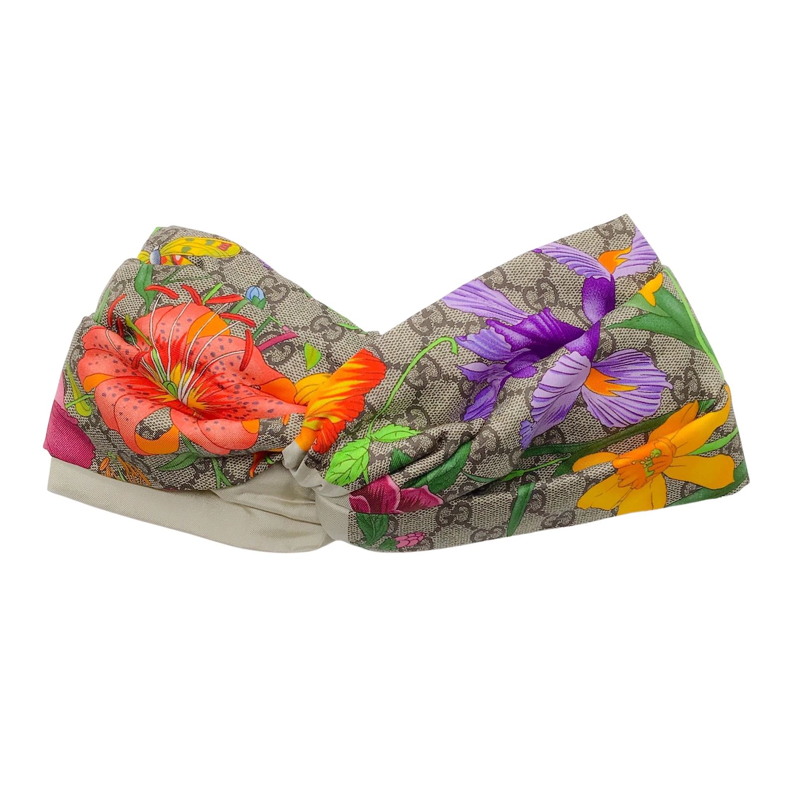 Gucci Beige/Orange GG Flora Print Silk Headband Gucci Beige Multi GG Monogram Flora Print Silk Headband  main image 2