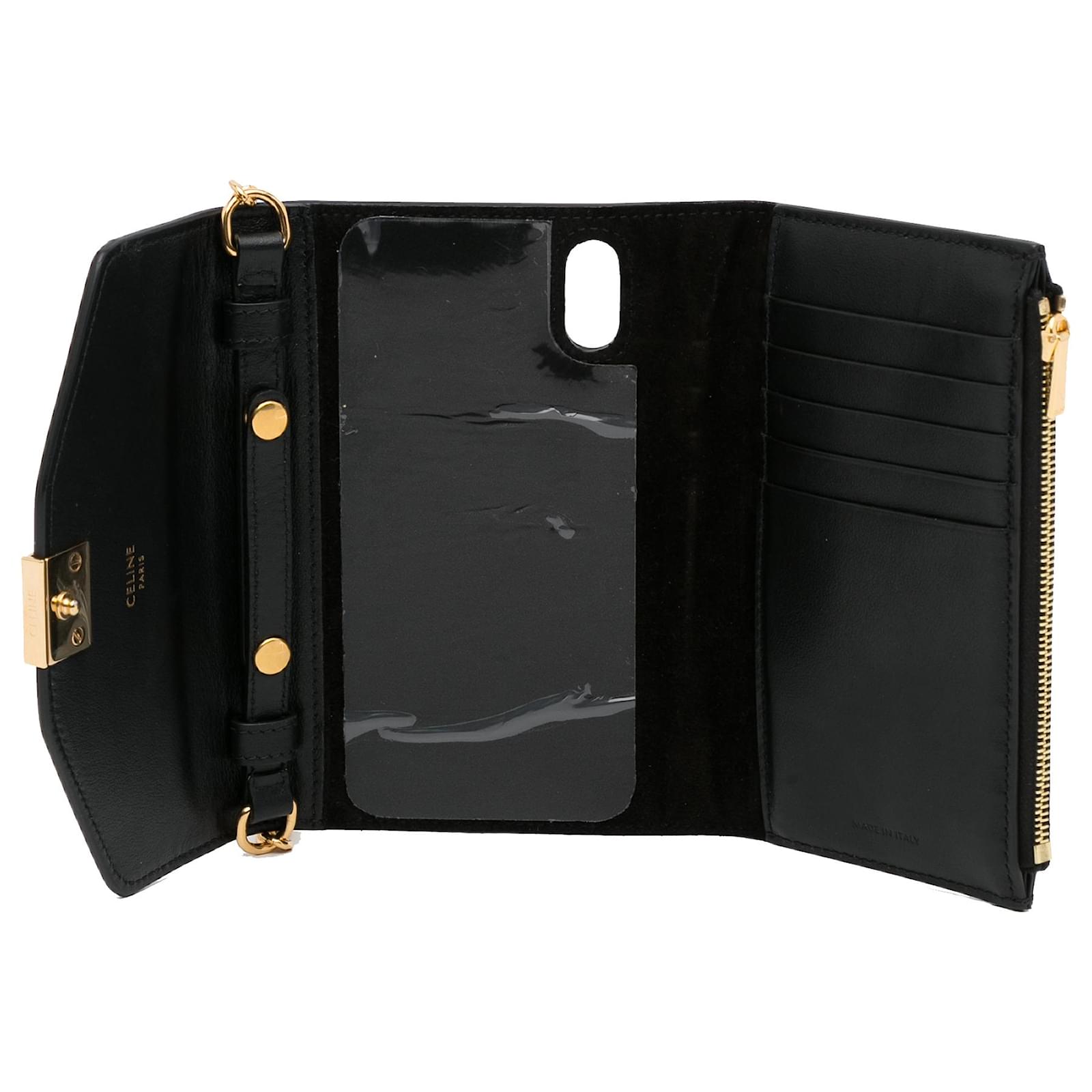 Céline Celine Black C Bag Wallet On Chain Leather Pony-style