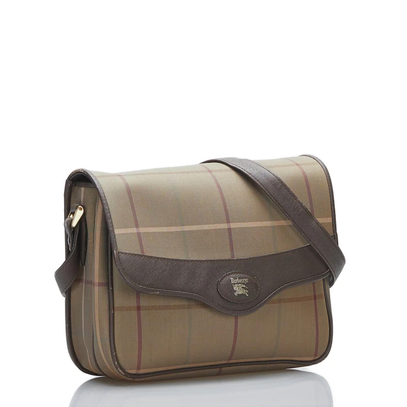 BURBERRY: Heritage bag in jacquard canvas and leather - Brown