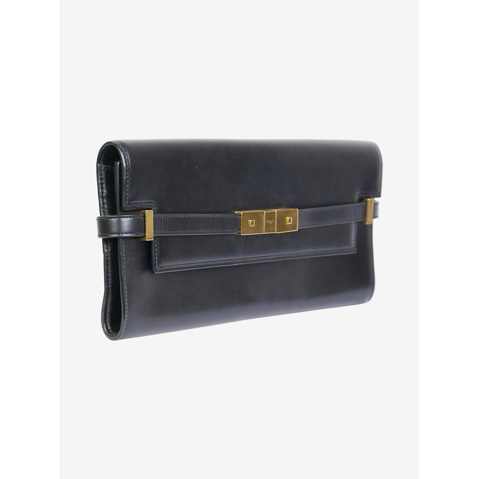 Saint Laurent Black Manhattan clutch bag with gold snap