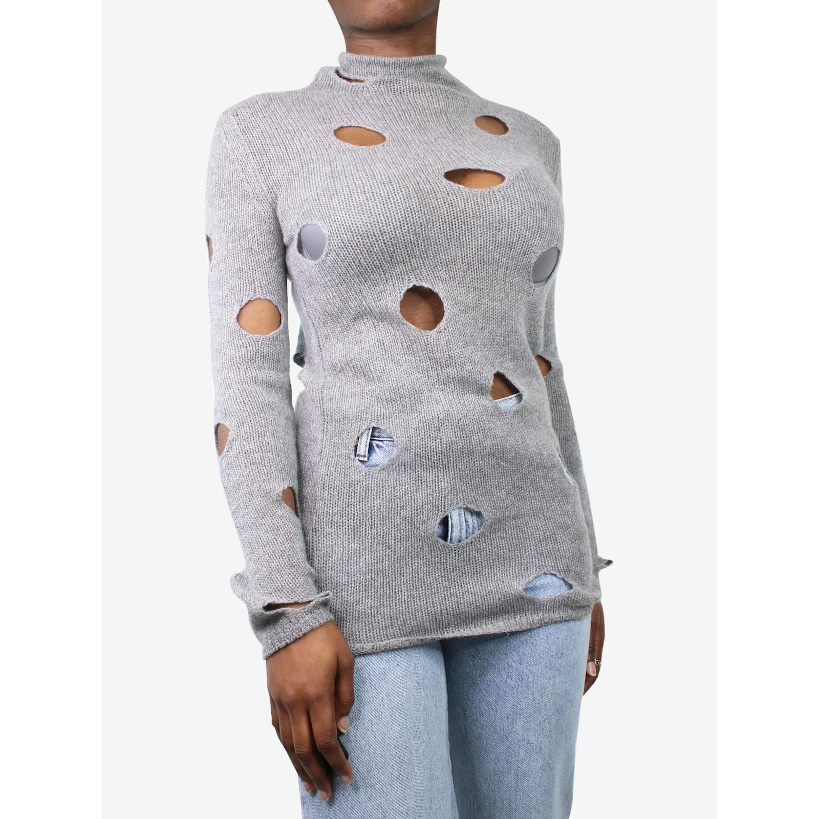 Prada Grey hole knit sweater - size IT 42 Cashmere ref Prada Grey hole knit sweater - size IT 42 Cashmere ref