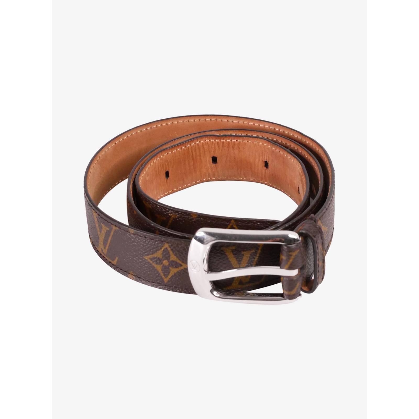 Louis Vuitton Brown monogram silver hardware buckle belt - size L Leather  ref.983729 - Joli Closet