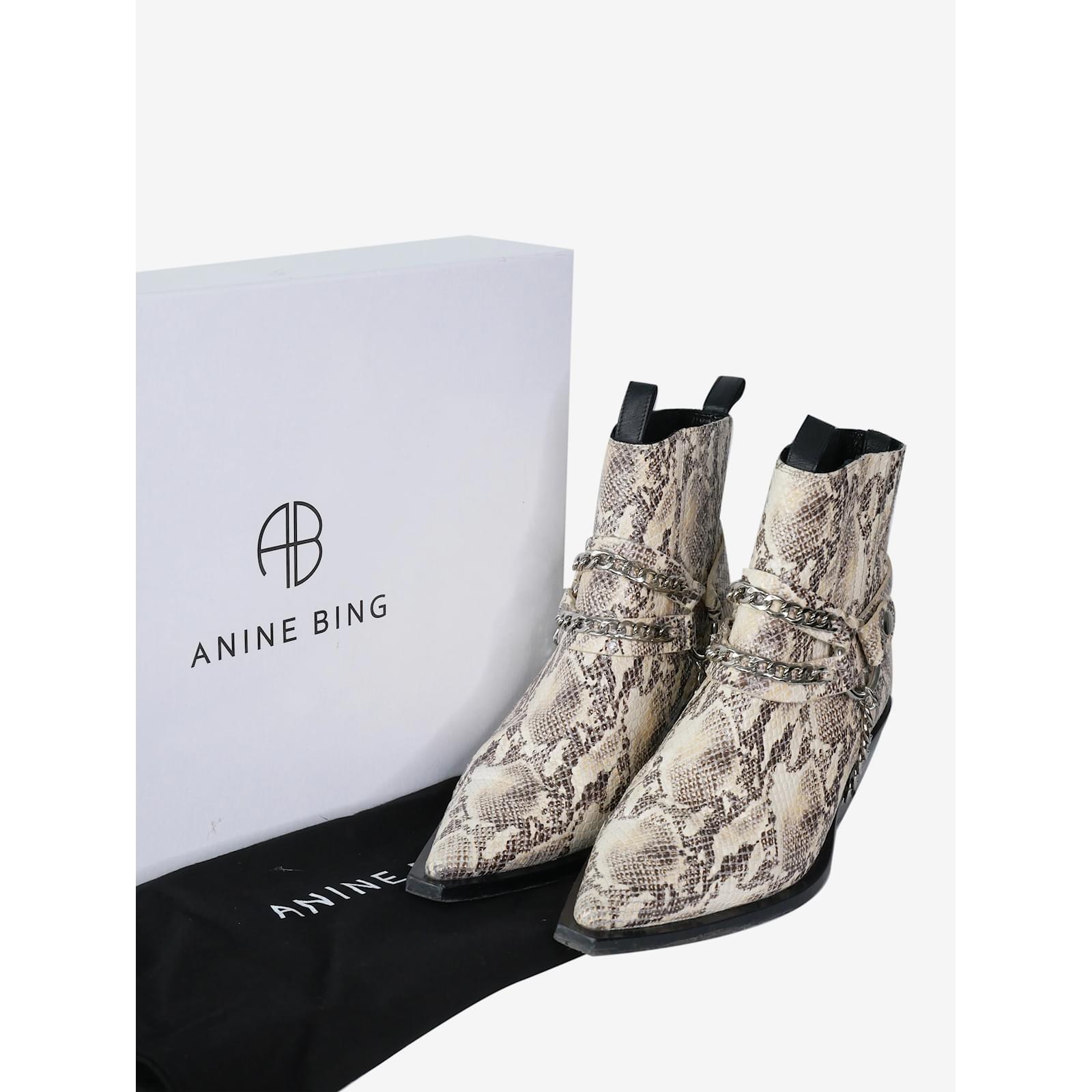 Anine Bing Neutral snake print leather ankle boots size EU 37