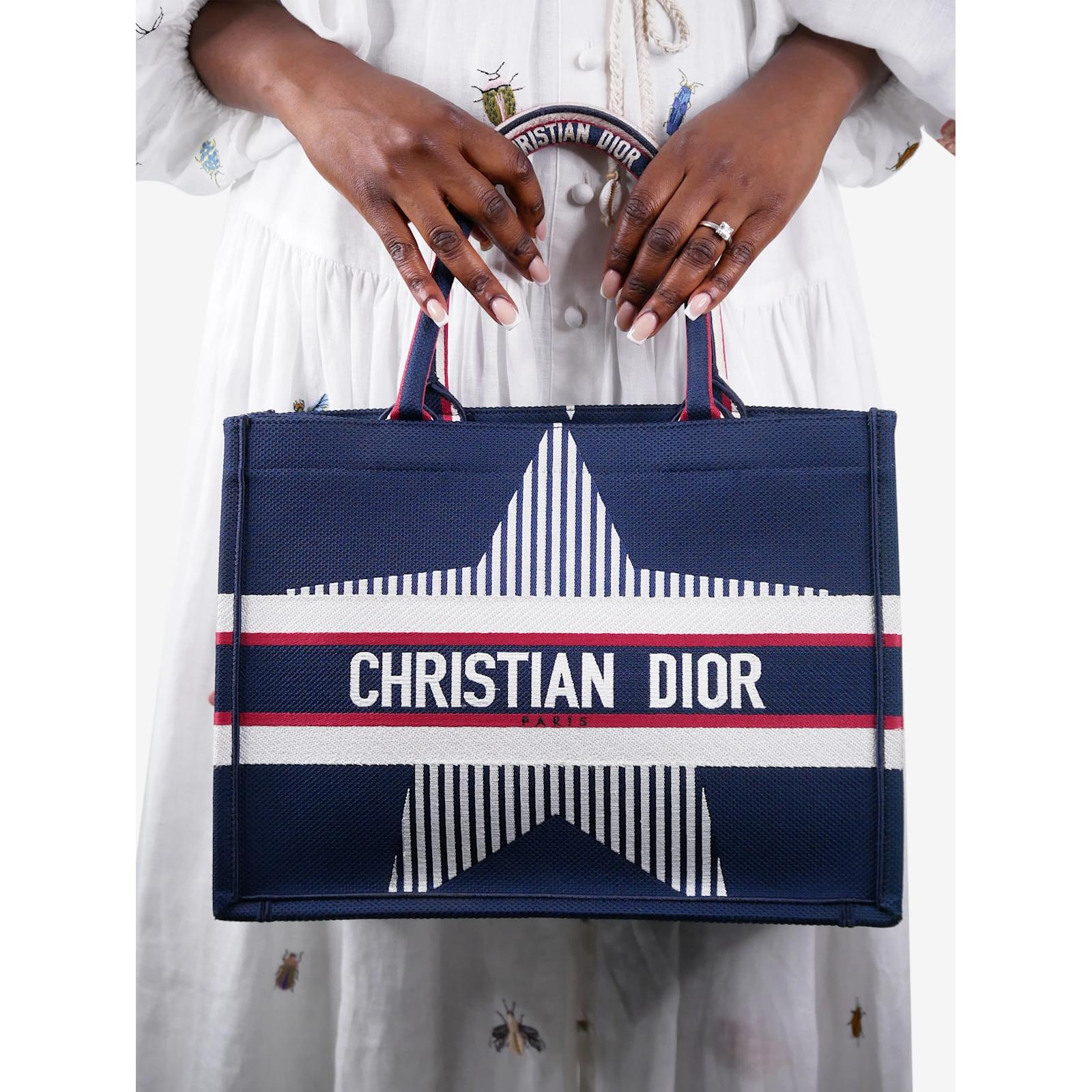 Christian Dior Blue Medium 2021 striped star book tote Cloth ref.985330 -  Joli Closet