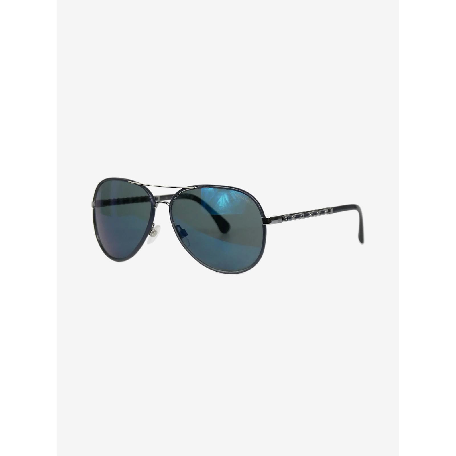 Chanel Logo Pilot Sunglasses in Blue
