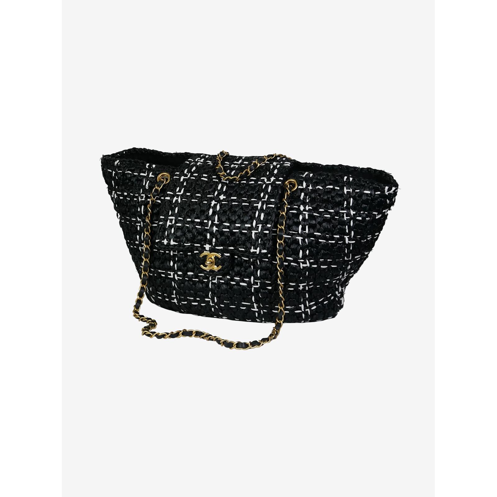 Chanel Black raffia effect braided tweed shopping bag ref.985393