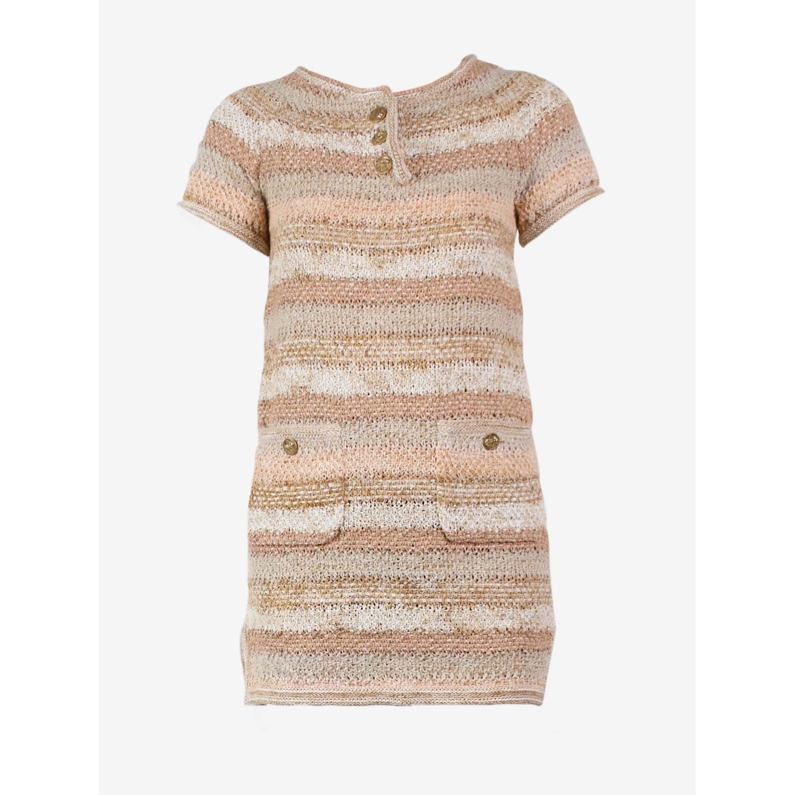 Chanel Neutral crochet striped pocket dress - size UK 6 Cotton ref.985968 -  Joli Closet