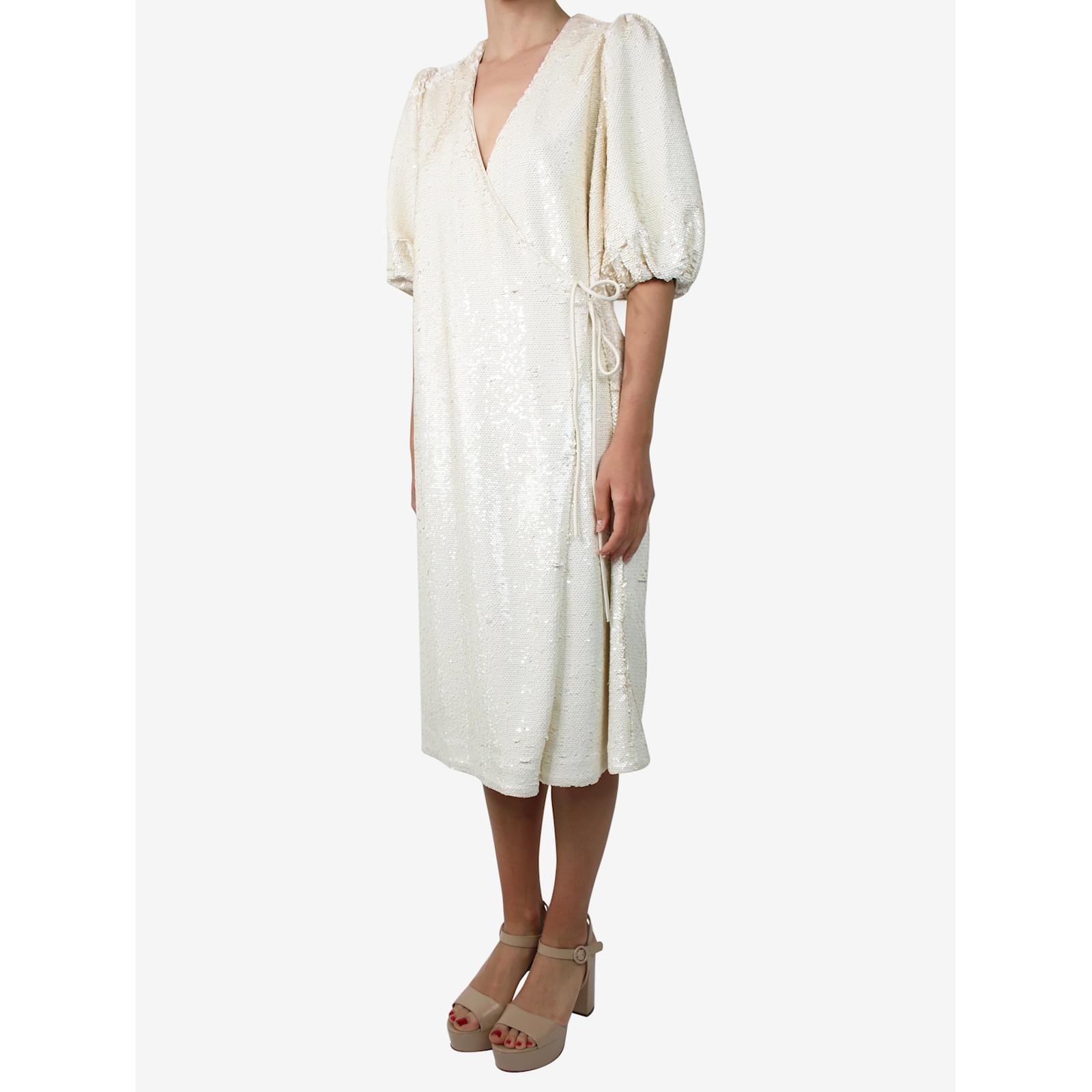 Ganni Neutral sequin embroidered wrap dress size EU 34 ref
