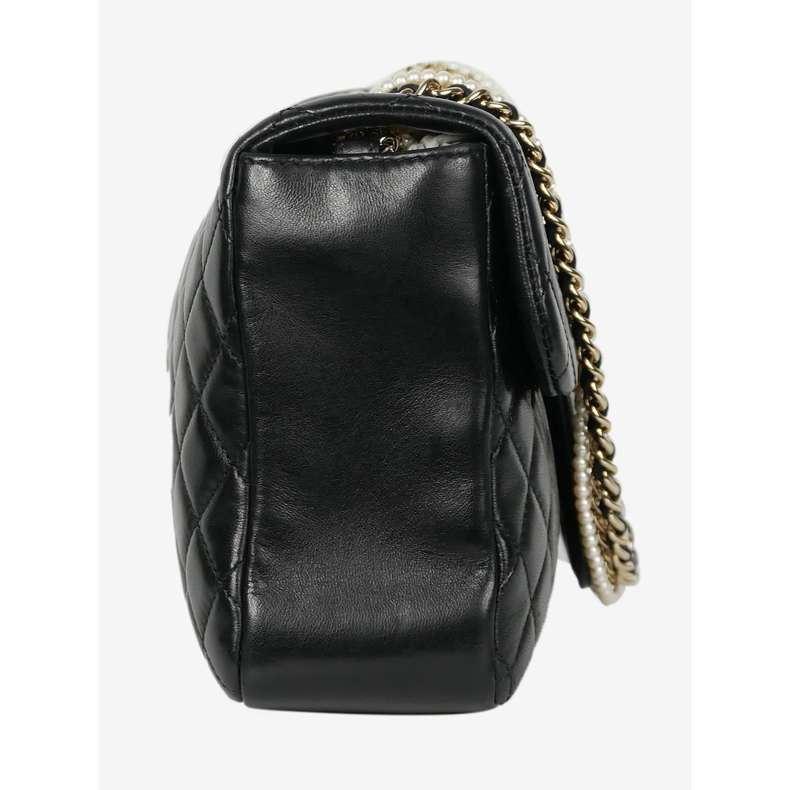 Chanel Black 2012-2013 quilted shoulder bag with pearl detail ref