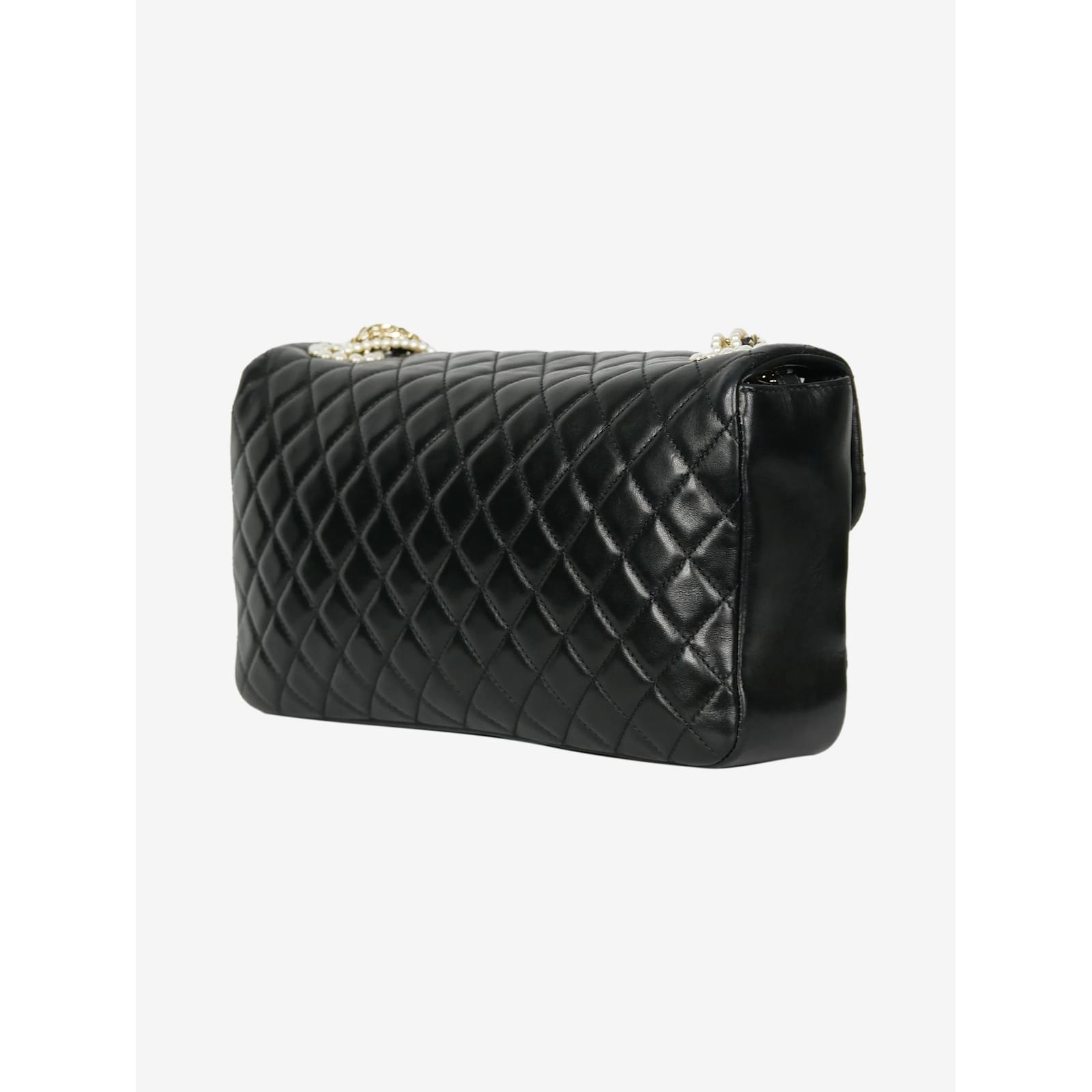 Chanel Black 2012-2013 quilted shoulder bag with pearl detail ref