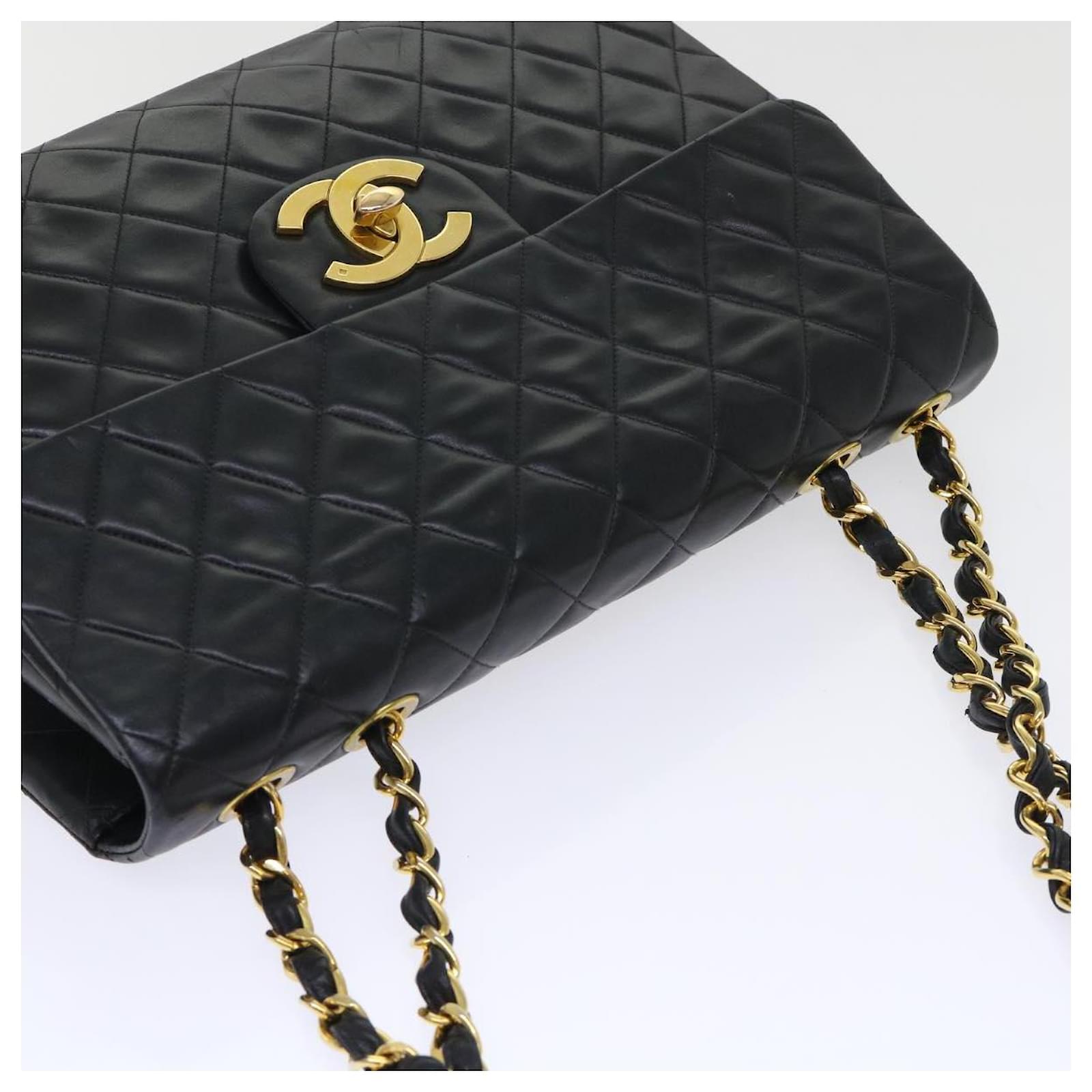 CHANEL Big Matelasse Flap Chain Shoulder Bag Caviar Skin Black Gold Auth  25984A