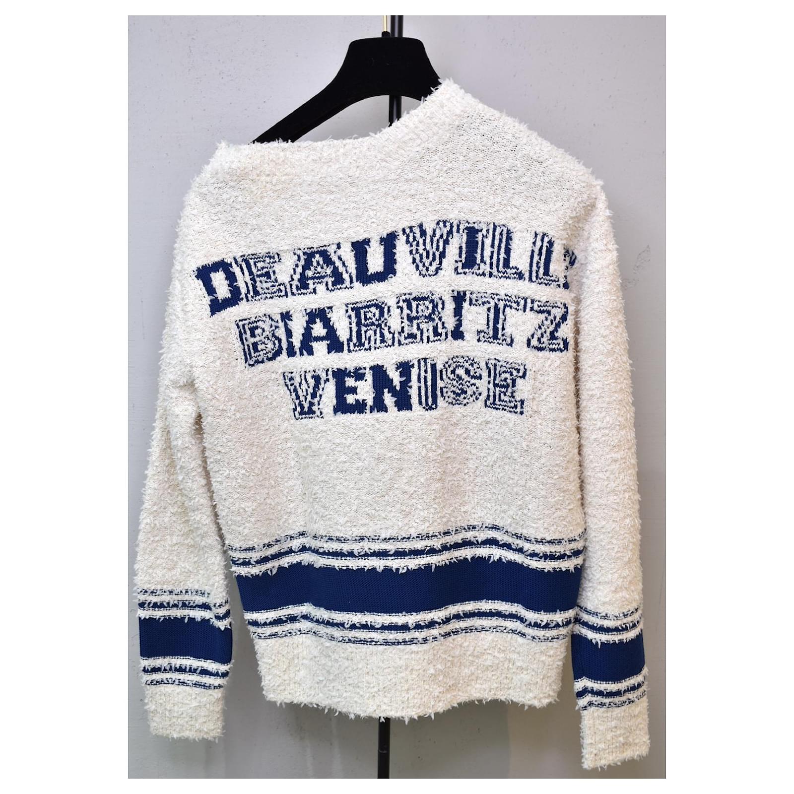 Knitwear Chanel Iconic Varsity Boucle Logo Pullover Sweater Size 34 FR