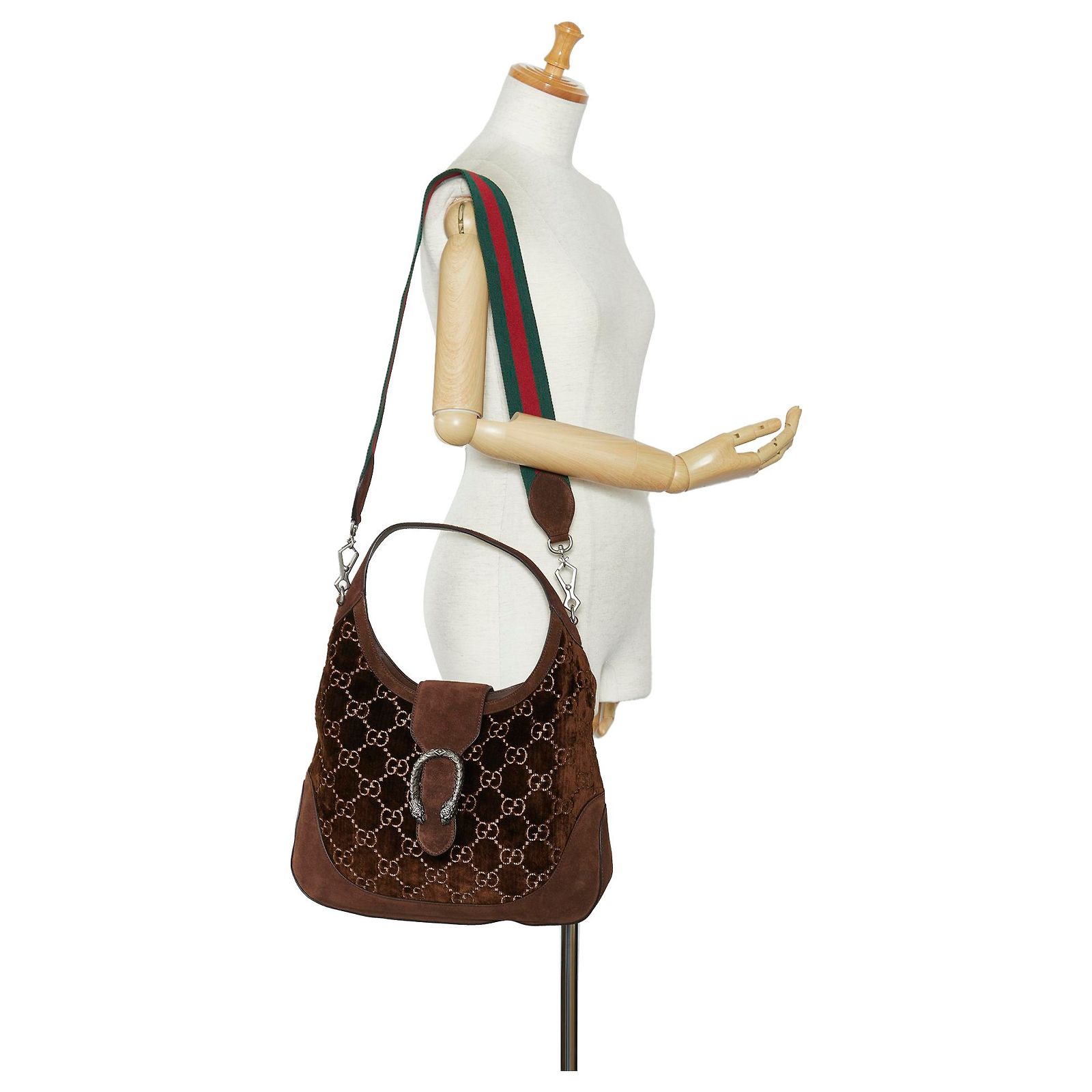 Gucci Brown Dionysus GG Velvet Web Satchel Dark brown Suede 