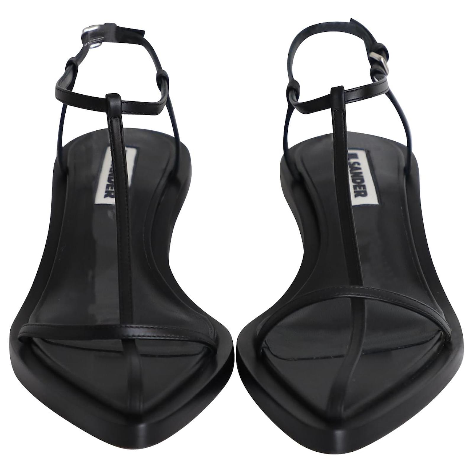 Jil Sander T-Strap Sandals in Black Leather ref.989565