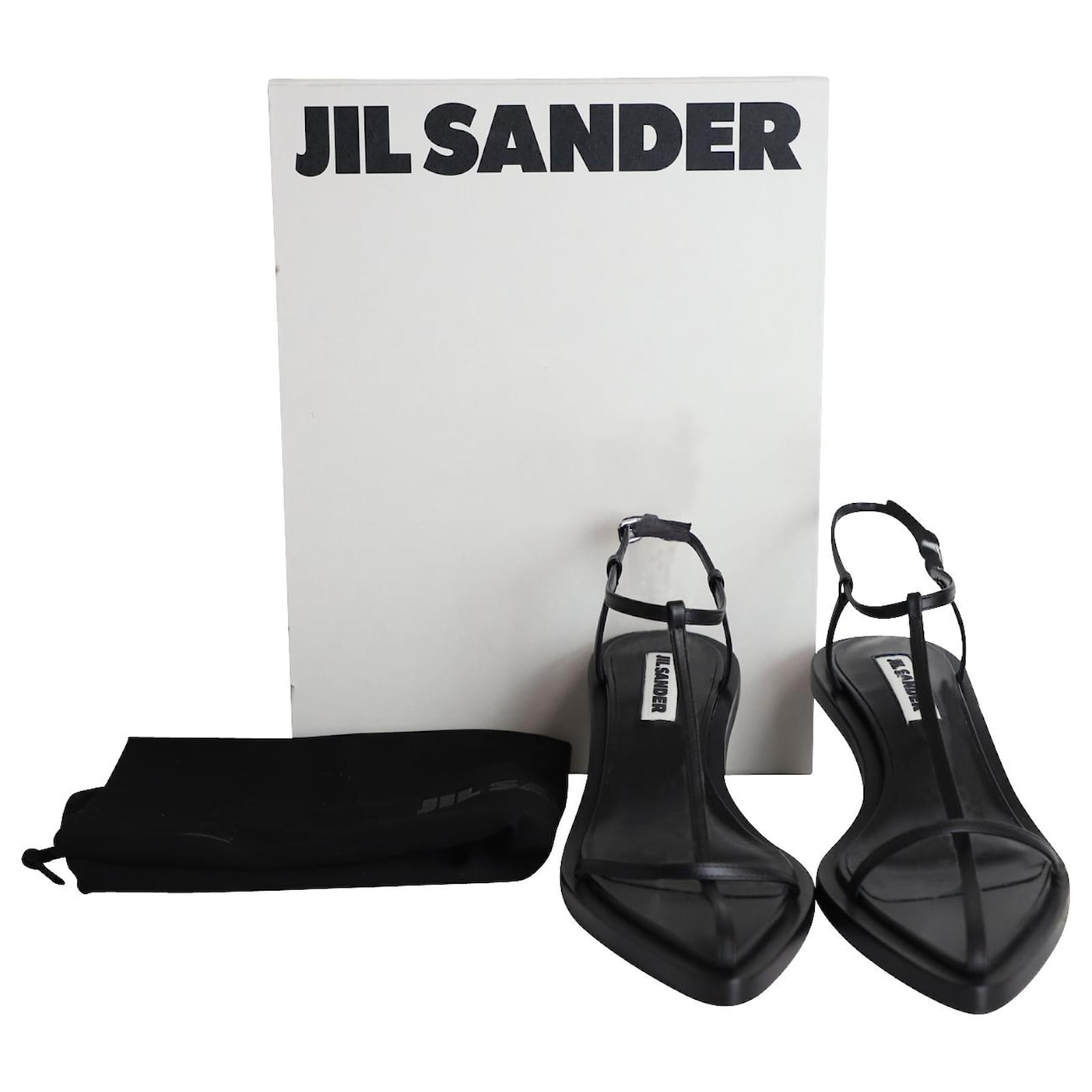 Jil Sander T-Strap Sandals in Black Leather ref.989565