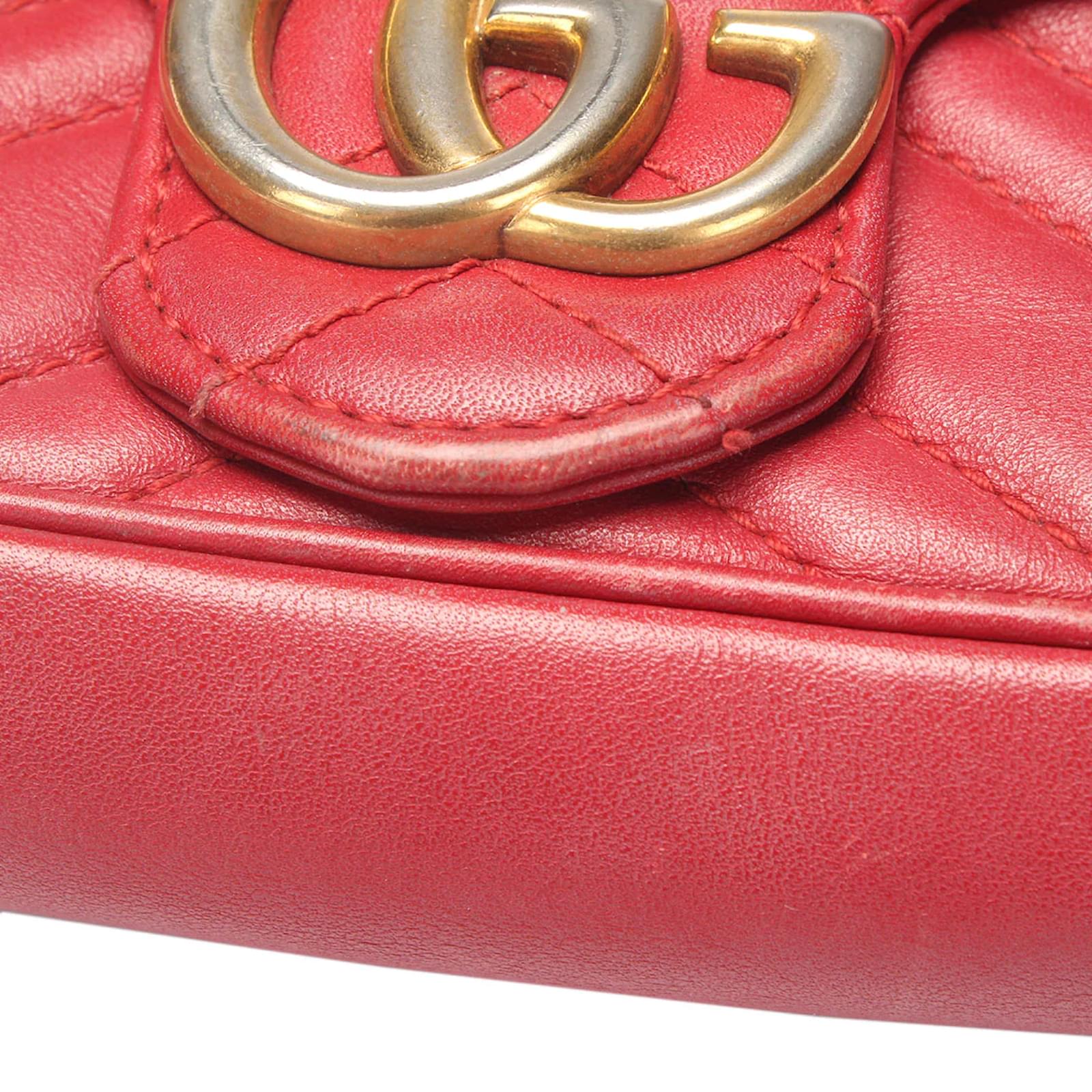 Gucci GG Marmont Super Mini Matelasse Leather Crossbody Bag Red 476433