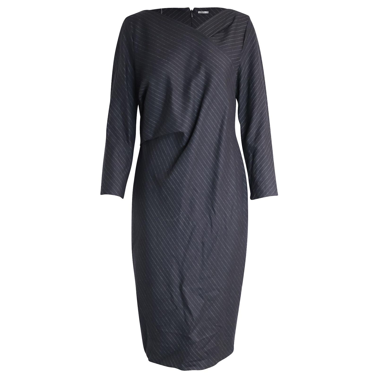 Max Mara Pinstripe Midi Dress in Grey Virgin Wool ref.989911 - Joli Closet