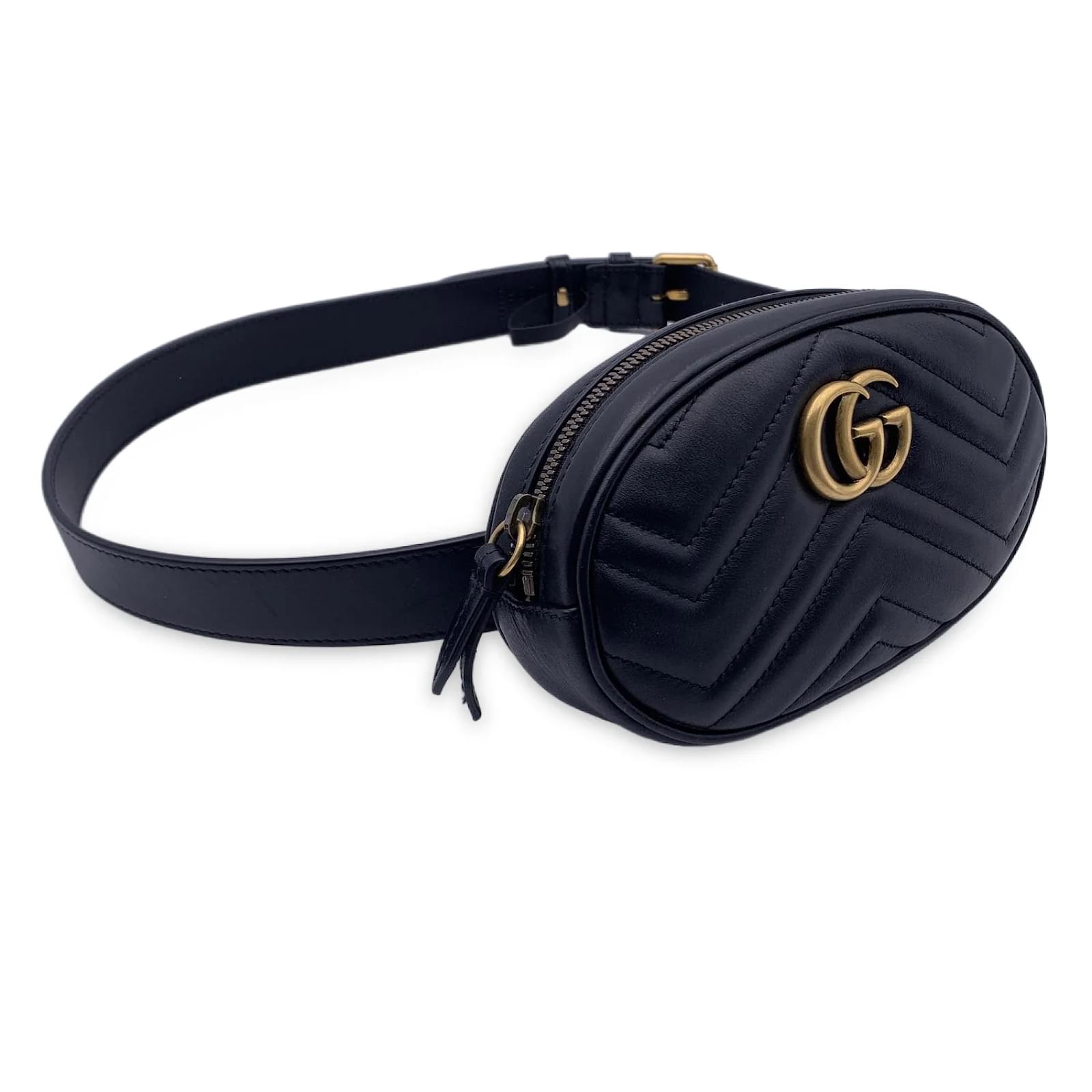 Gucci Black Velvet Matelasse GG Marmont Waist Belt Bag 85 34