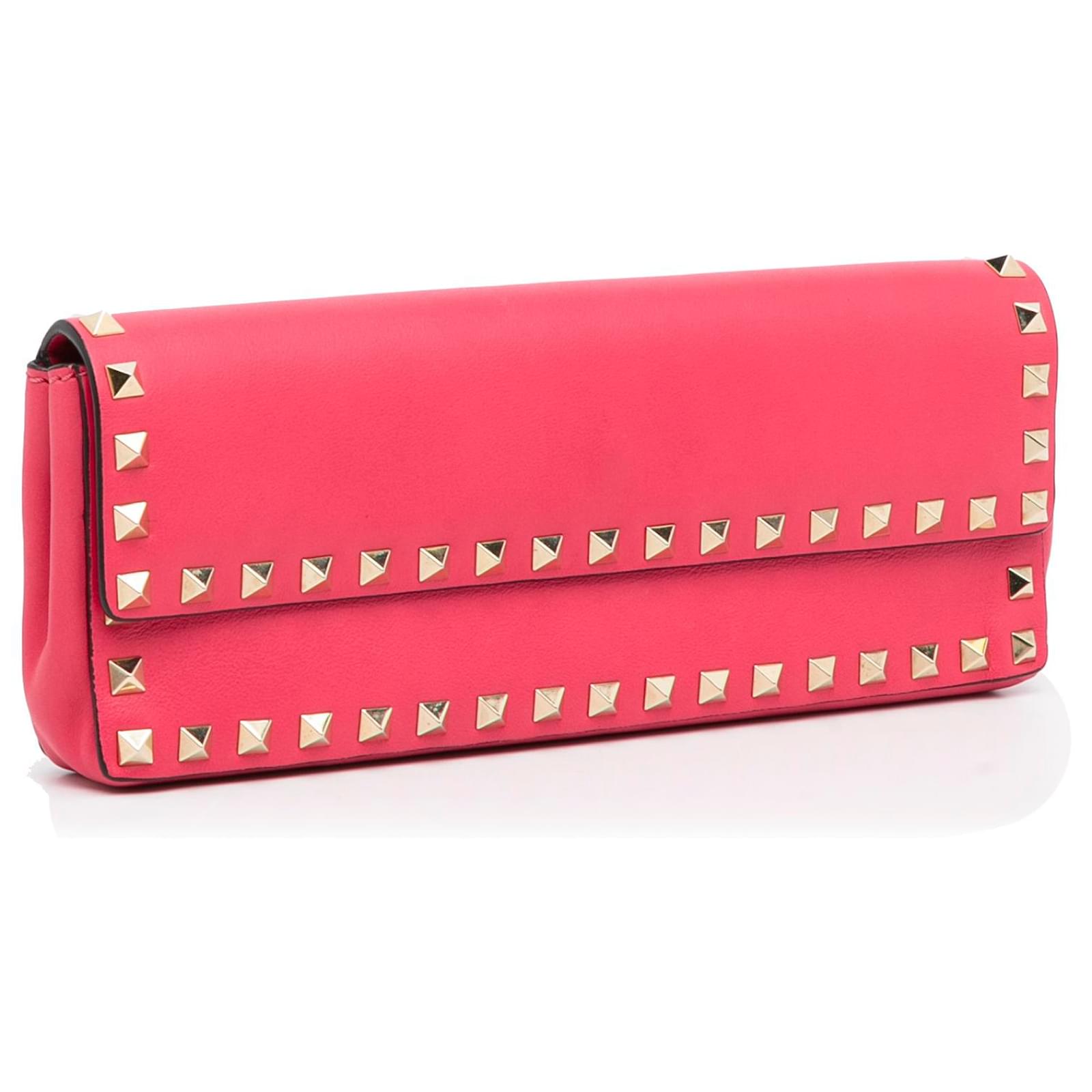 Pink Valentino Rockstud Flap Bracelet Leather Clutch bag