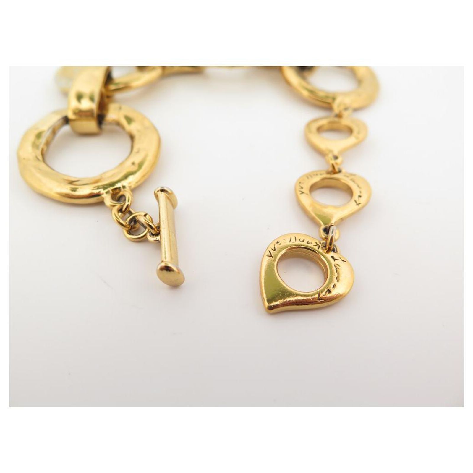 Bracelet Fin Vintage En Métal Doré Avec Perle - Longueur 22 Cm - Occasion - Bijou Délicat