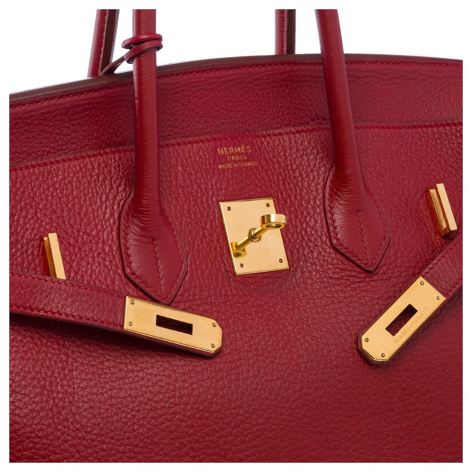 Hermes Rouge Casaque Epsom Leather Gold Finish Birkin 30 Bag Hermes