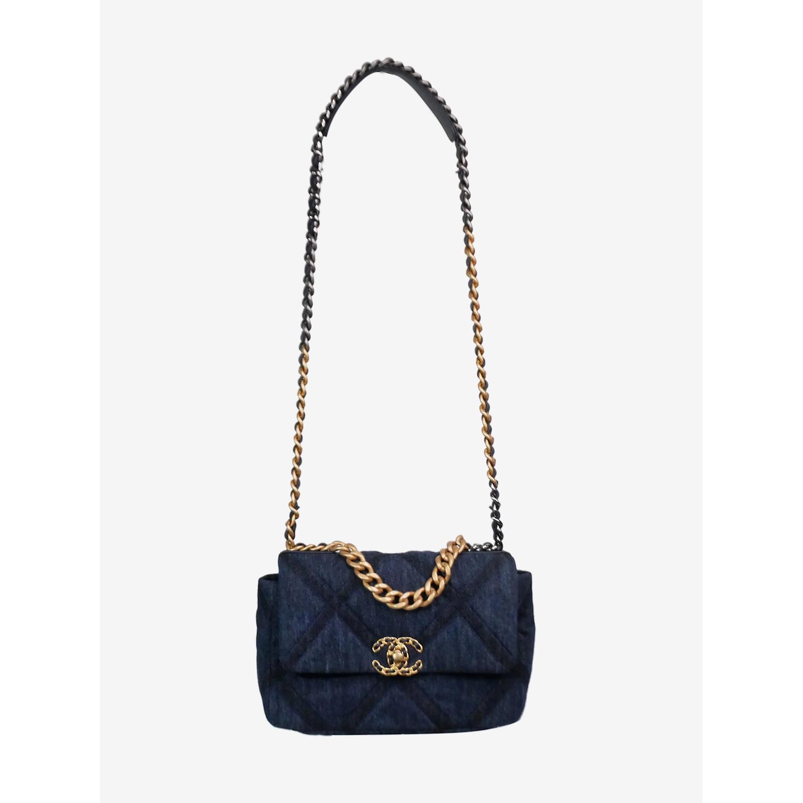 Chanel Blue medium denim quilted gold hardware 19 shoulder bag Cotton  ref.994034 - Joli Closet