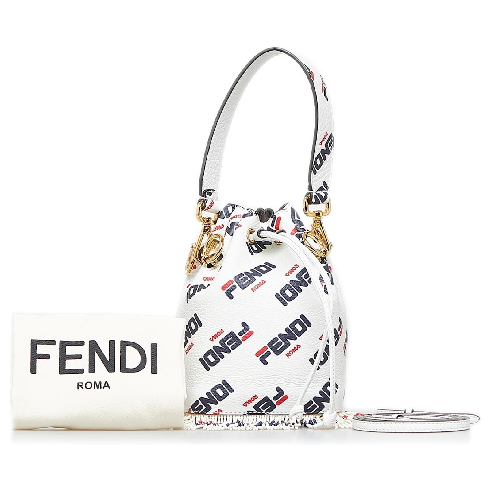 Fendi White Fendi X Fila Mania Mini Mon Tresor Bucket Bag Multiple Pony-style calfskin ref.994127 - Joli Closet