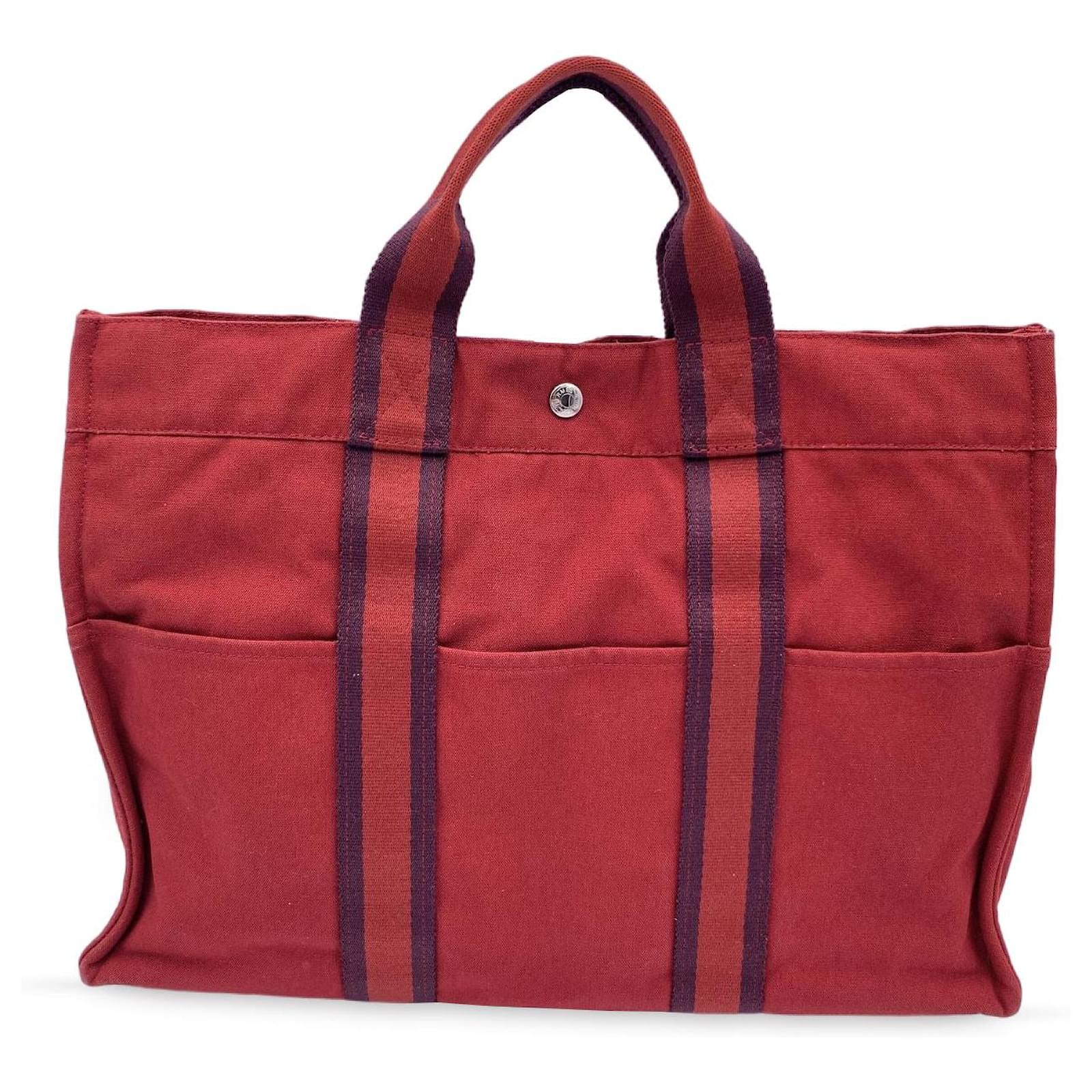 Hermes Hermes Fourre Tout MM Red Cotton Canvas Tote Hand Bag