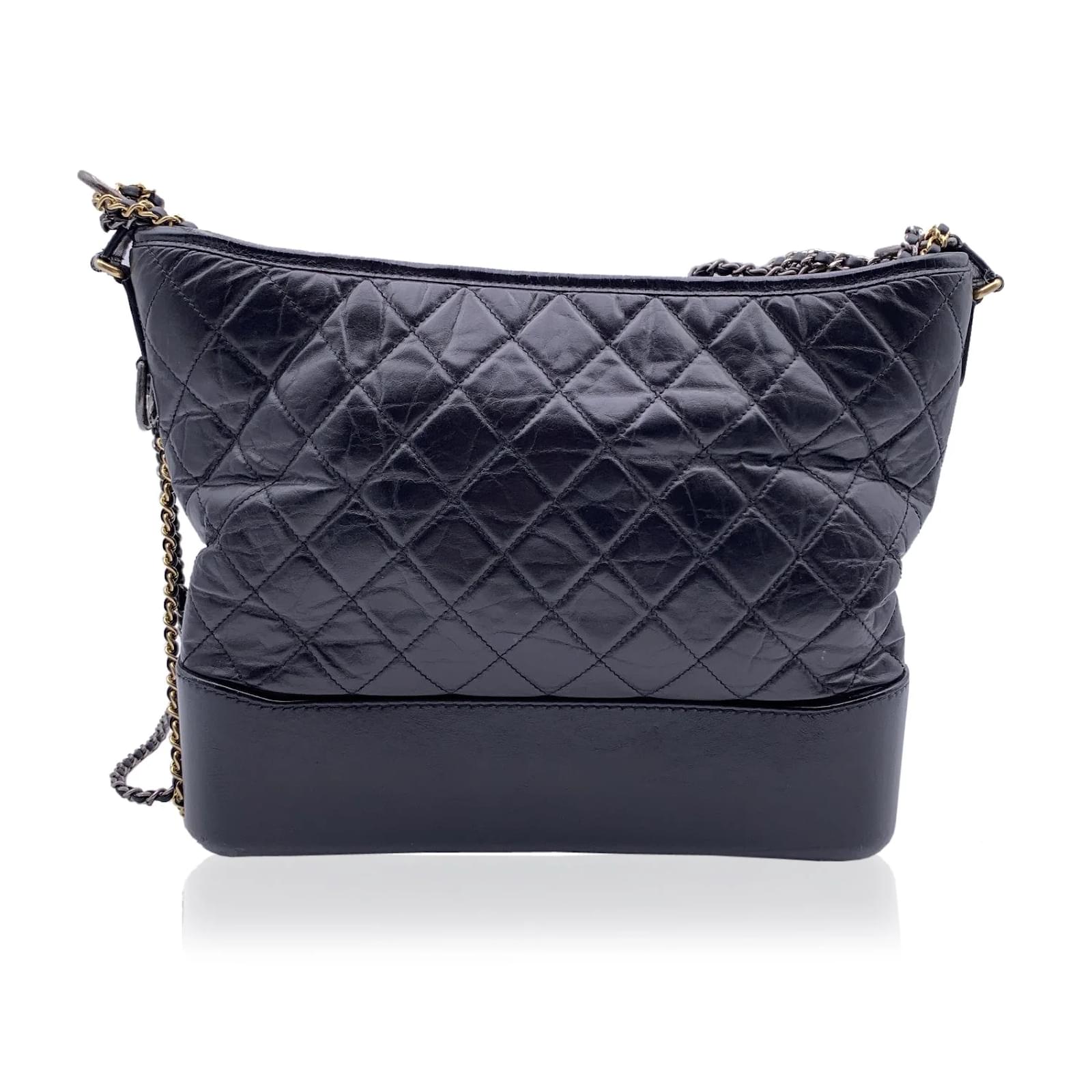 Chanel Aged Calfskin Quilted Small Gabrielle Hobo Navy Black