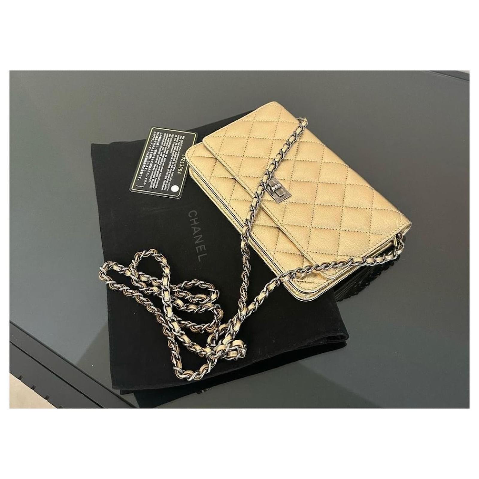Chanel Gold metallic Quilted calf leather reissue 2.55 WOC wallet on chain