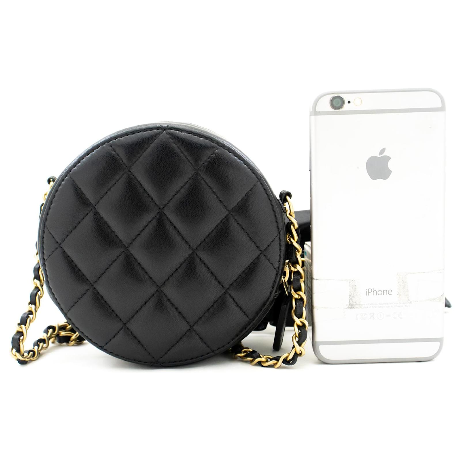 Handbags Chanel Chanel Round Zip Small Chain Shoulder Bag Black Quilted Lambskin